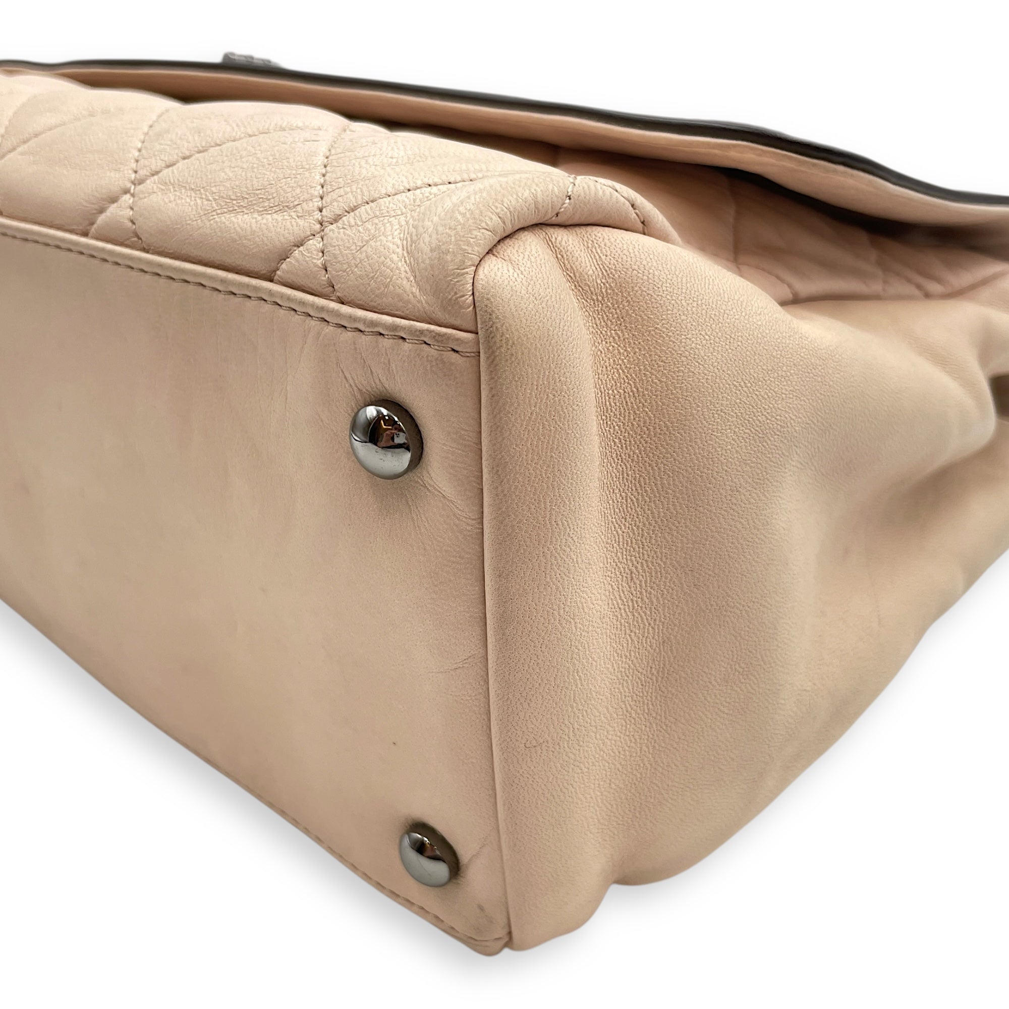 Two Tone Mademoiselle Lock Flap Beige Sholder bag in Lambskin, Silver hardware - Image 9