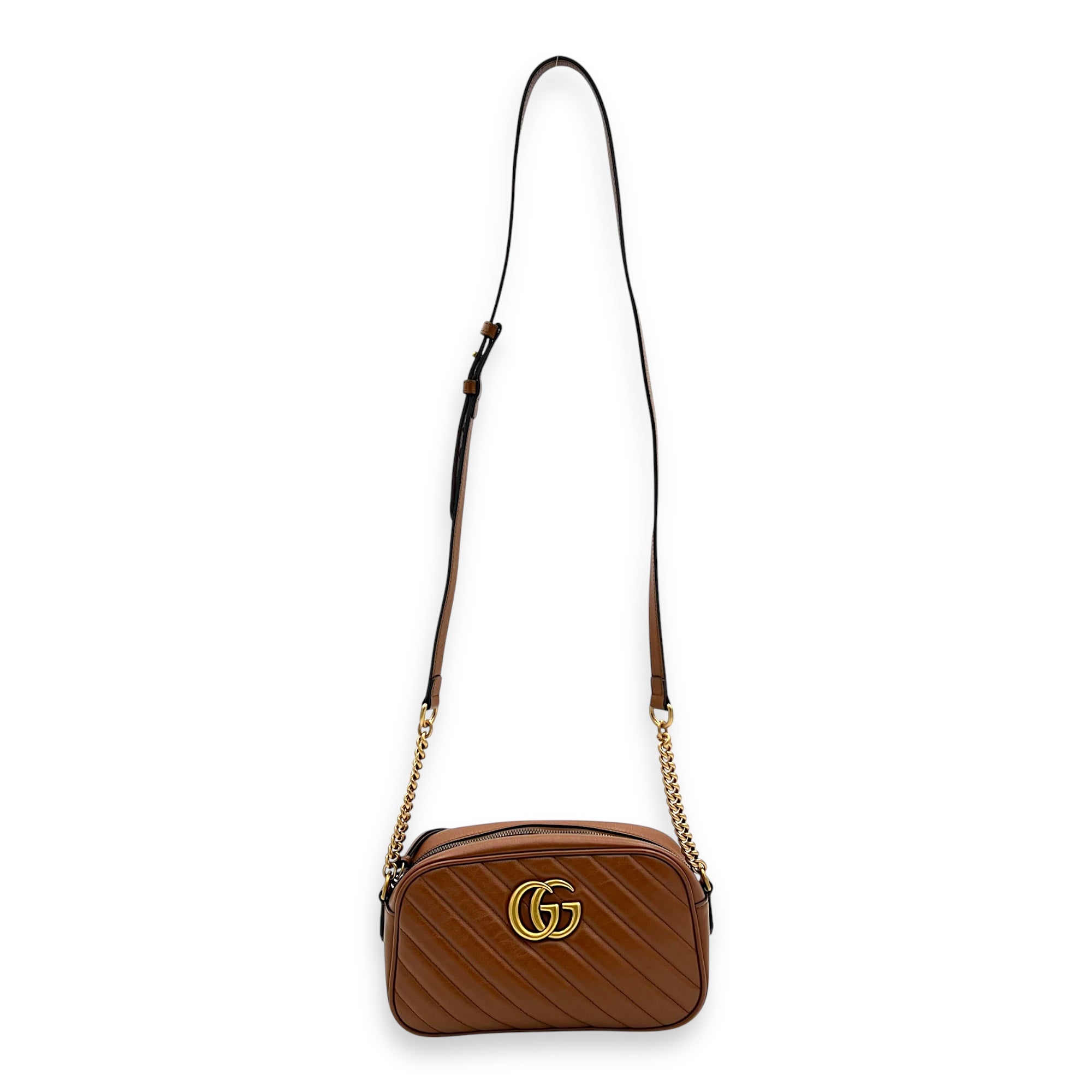 GG Marmont Crossbody Bag Brown in Calfskin, Gold hardware - Image 14