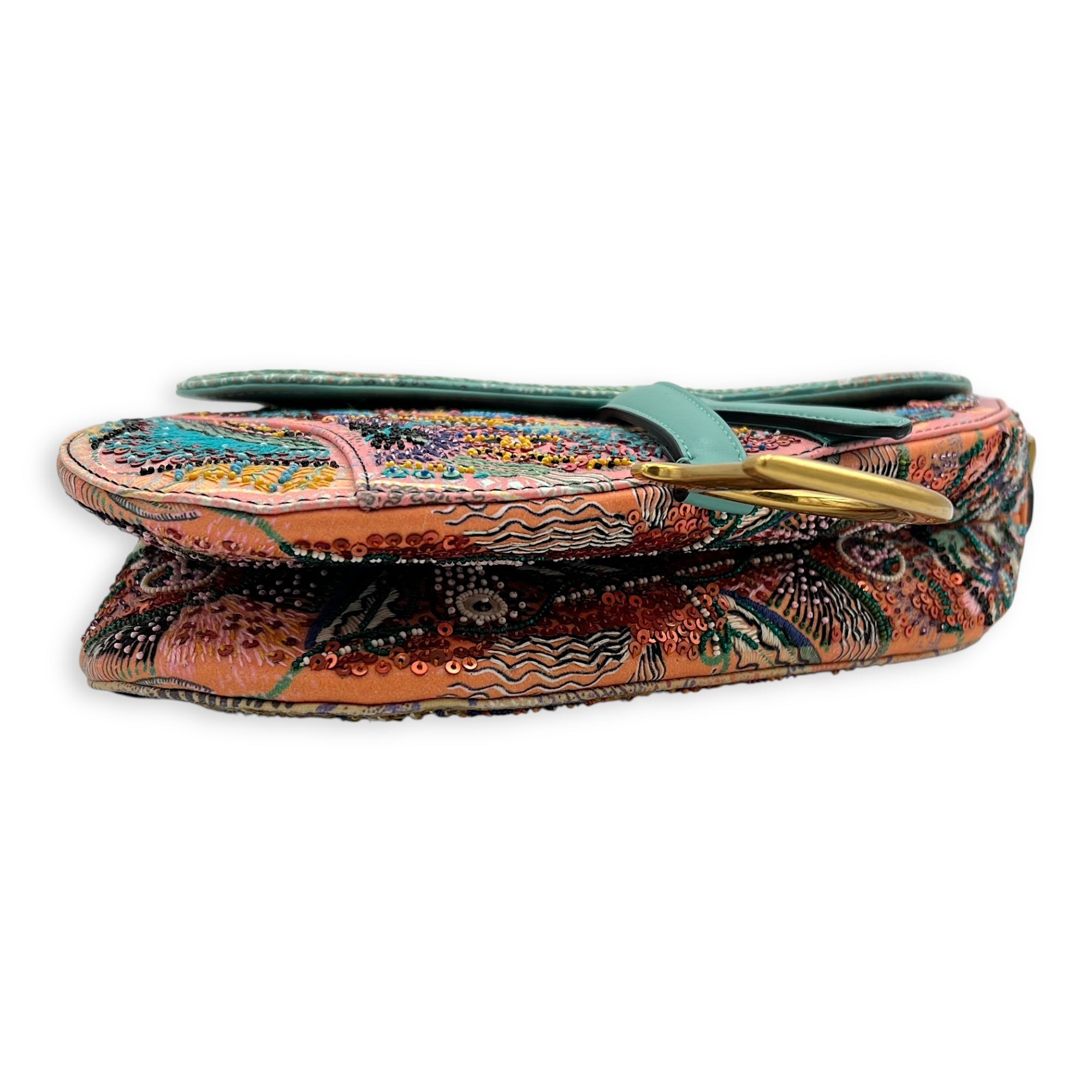 Saddle Shoulder Bag Medium Multi-colour in Beads, Gold hardware - Image 6