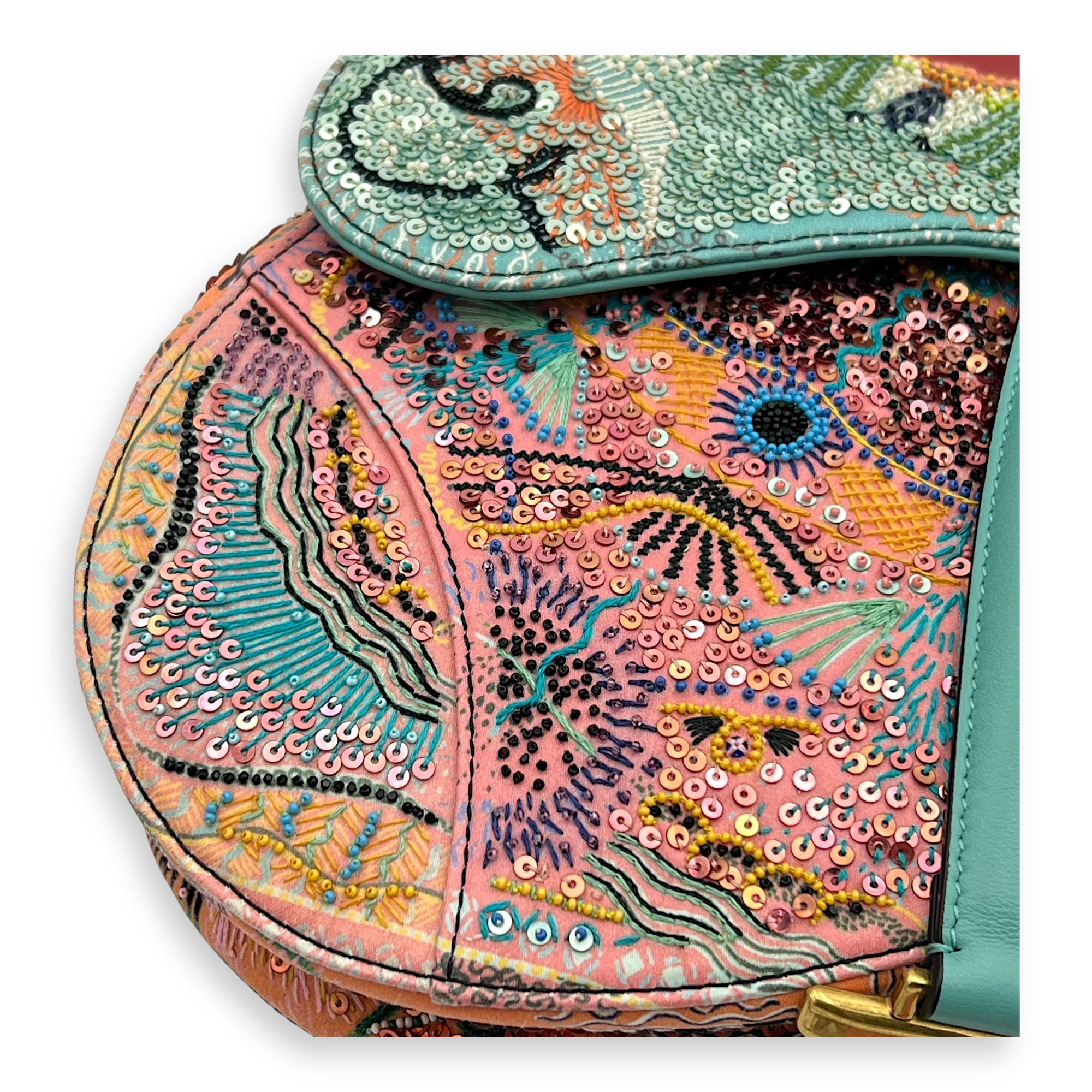 Saddle Shoulder Bag Medium Multi-colour in Beads, Gold hardware - Image 9