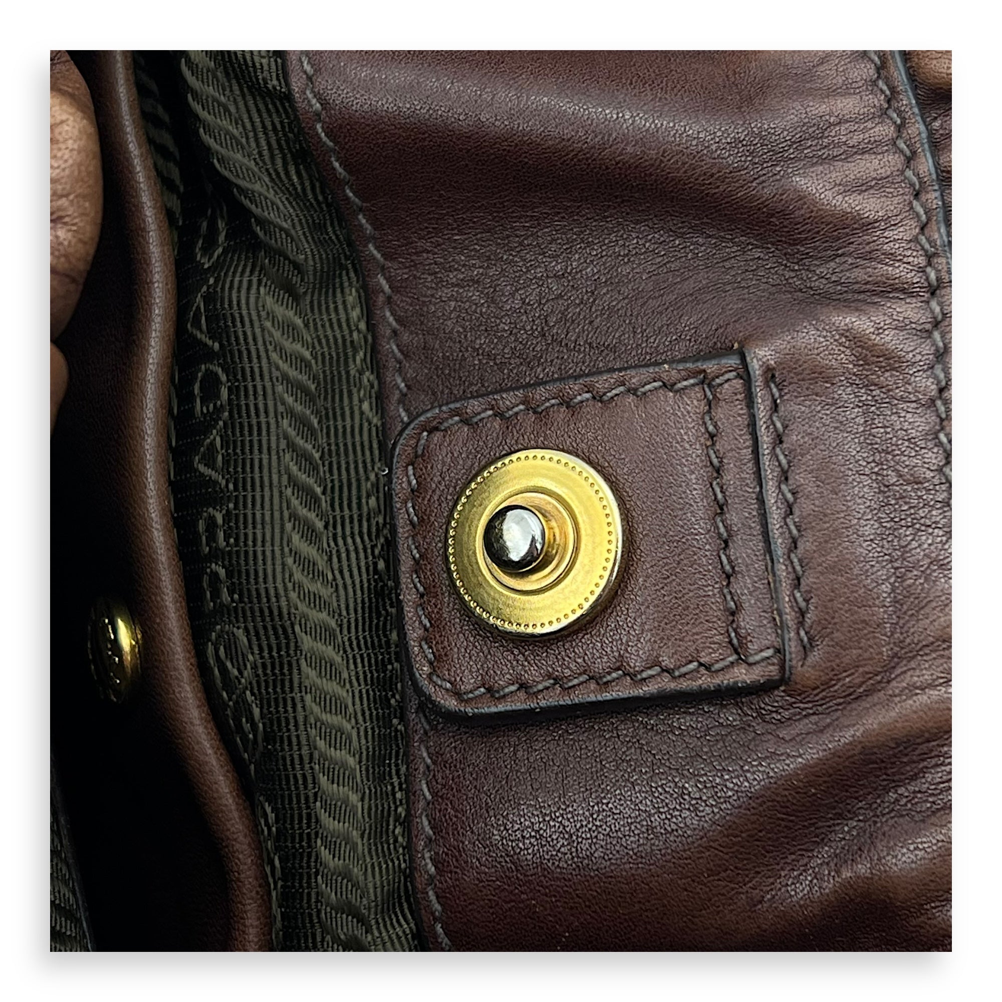 Logo Top Handle Bag Brown in Calfskin, Gold hardware - Image 18