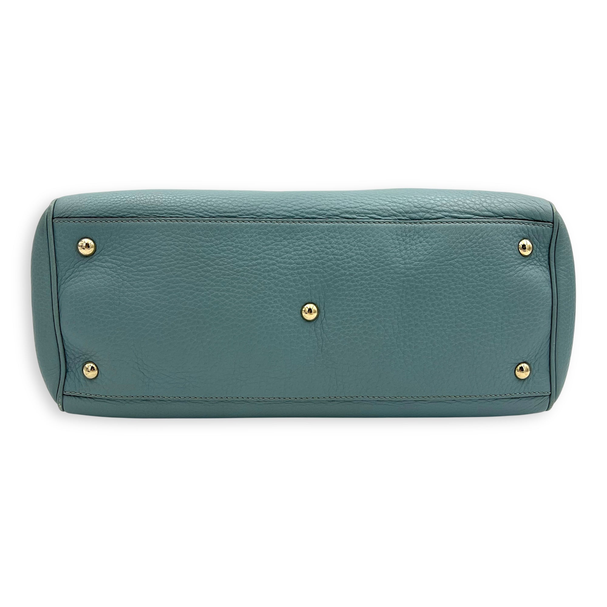 Bamboo Top Handle Bag Blue in Calfskin, Gold hardware - Image 6