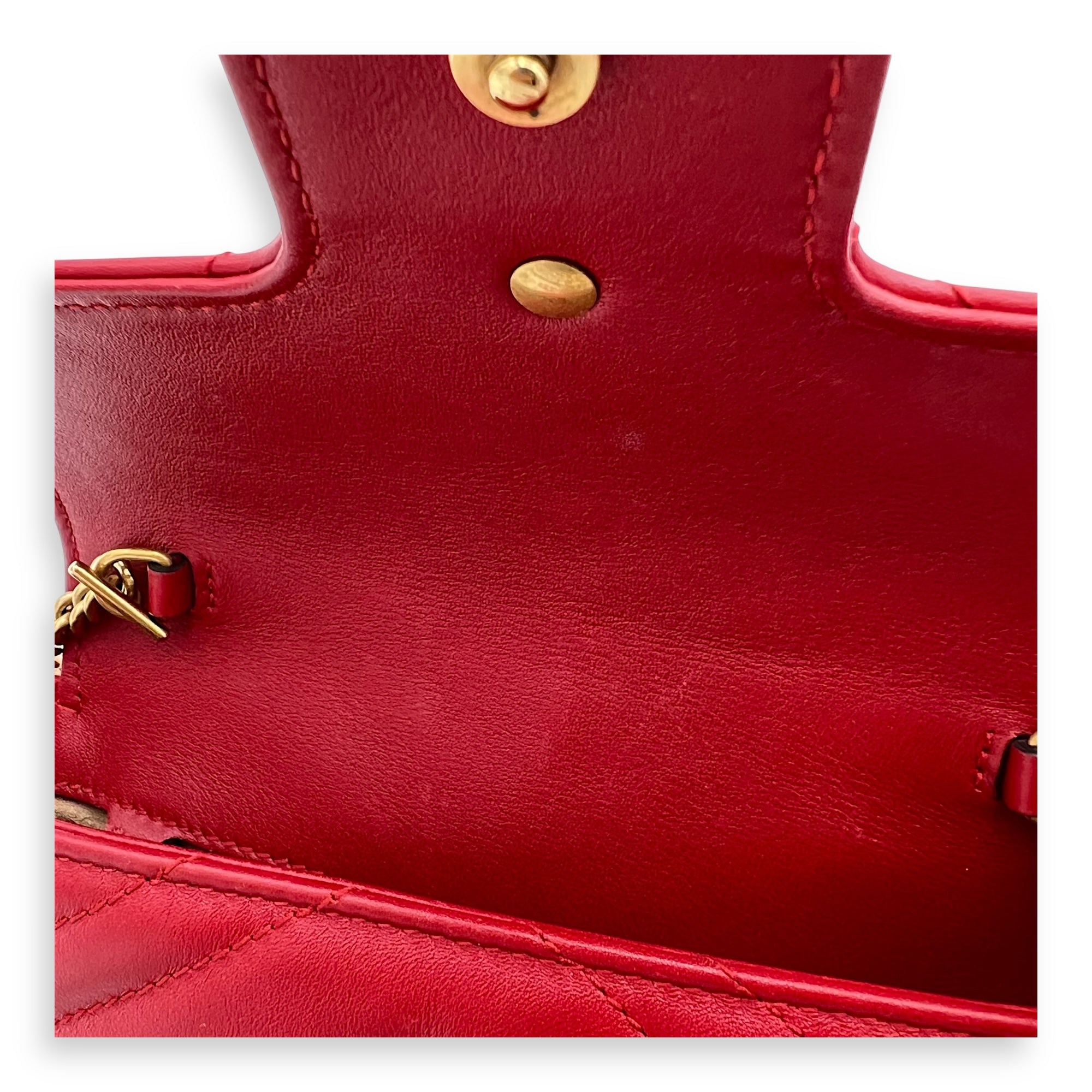 GG Marmont Super Mini Red Shoulder Bag in Calfskin, Gold hardware - Image 14
