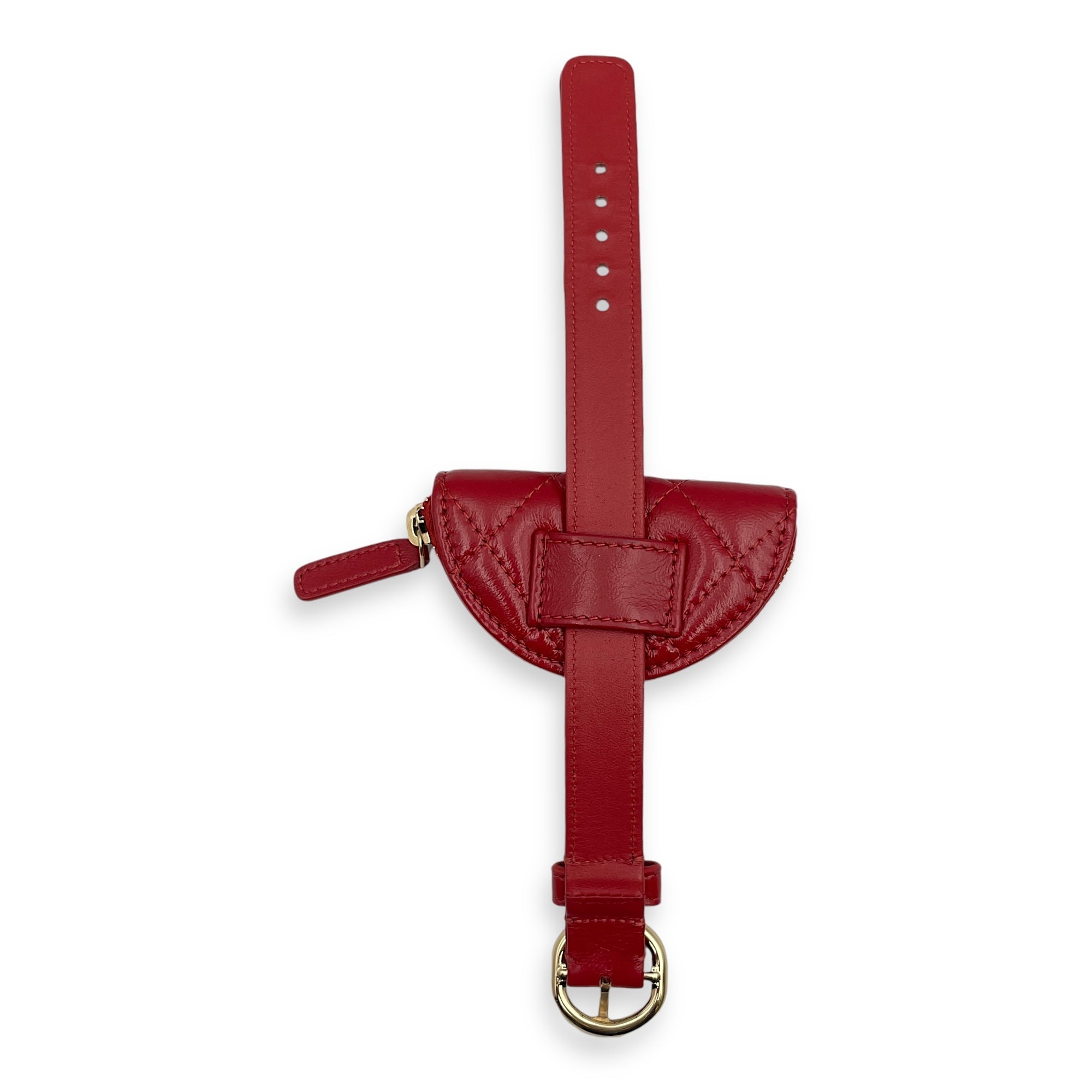 20S Wristlet Zipped Coin Purse 8.5x5x1.5cm/ Strap Length 24cm Red Coin Purse in Shiny lambskin, Gold hardware - Image 3