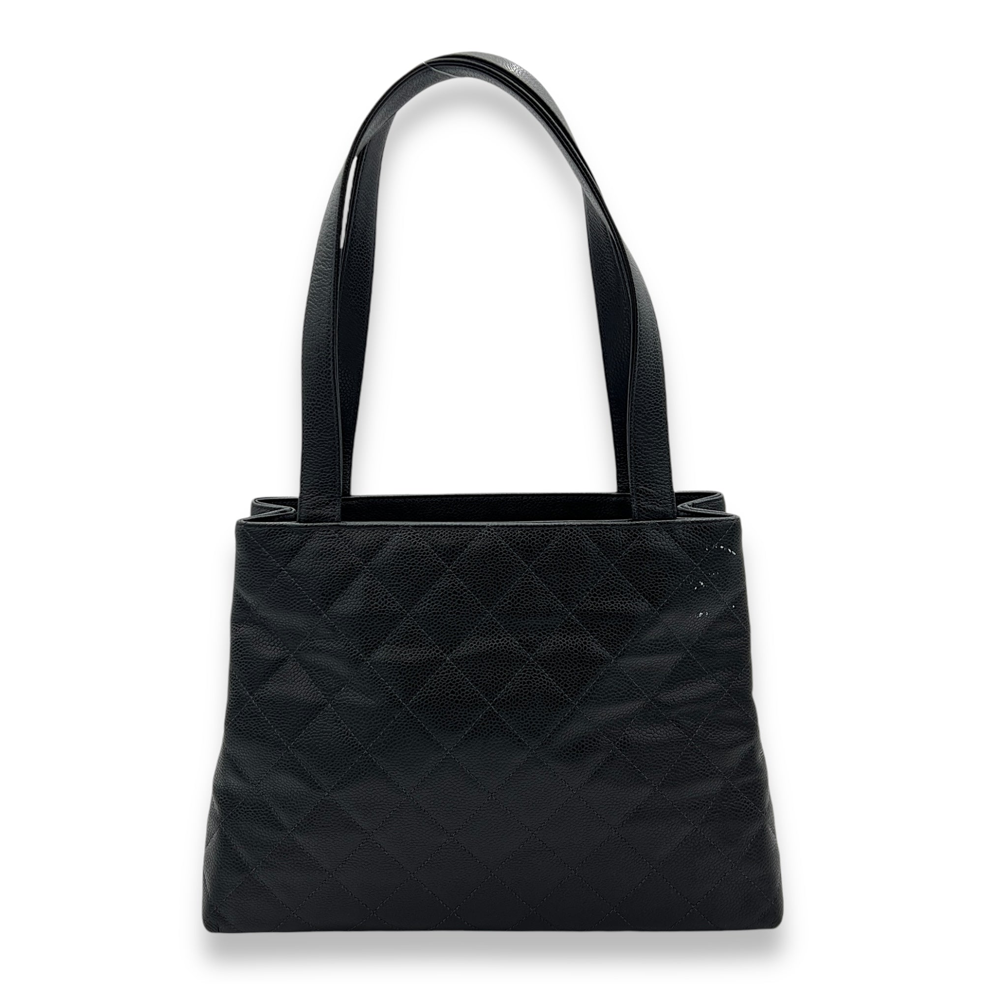CC Black Tote Bag in Caviar Leather, Silver hardware - Image 3