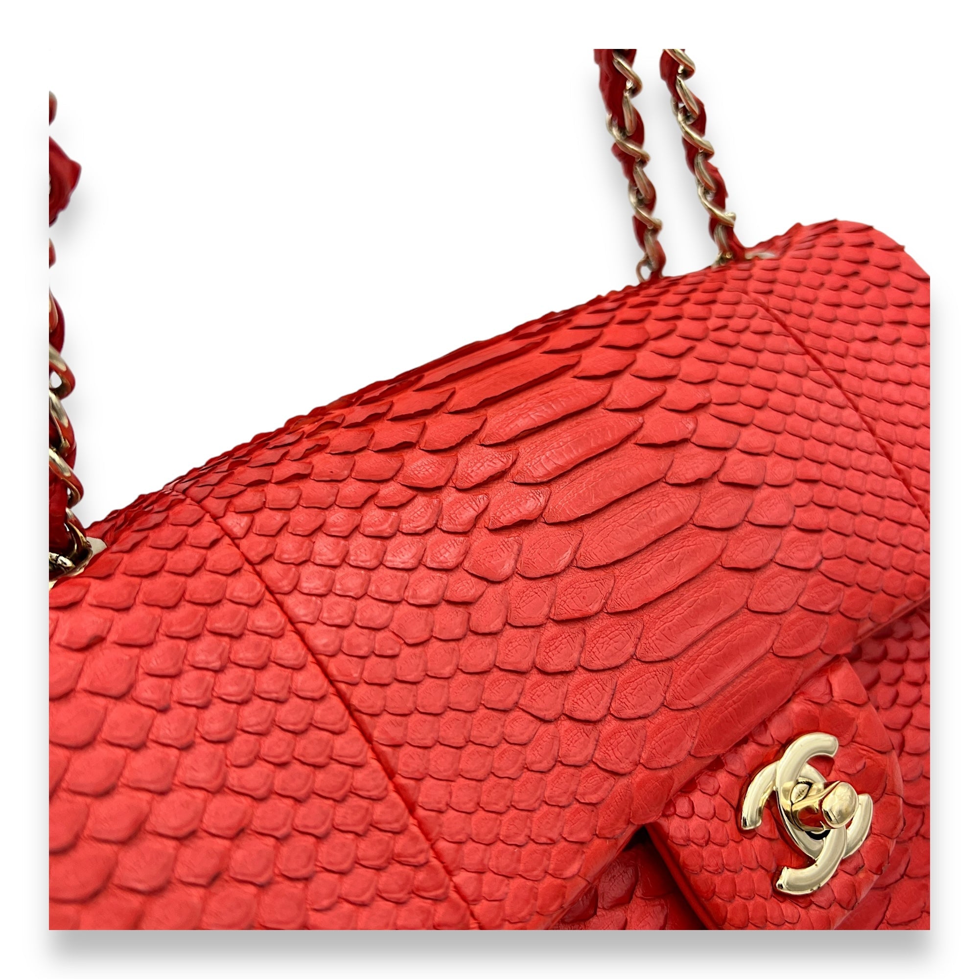 Classic Double Flap Medium Shoulder bag in Python leather, Gold Hardware - Image 6