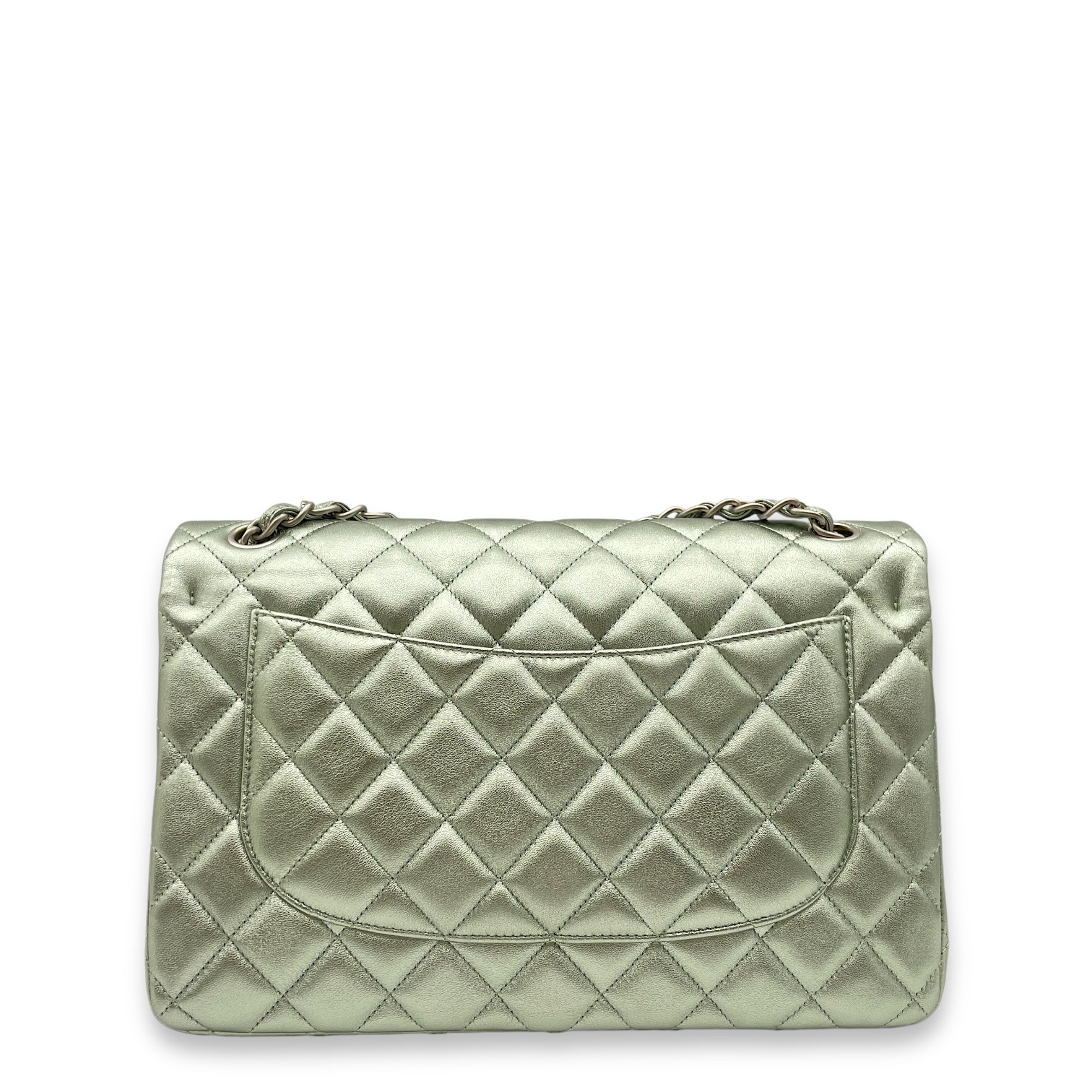 Classic Double Flap Metallic Green Shoulder Bag in Lambskin, Matte Ruthenium hardware - Image 3