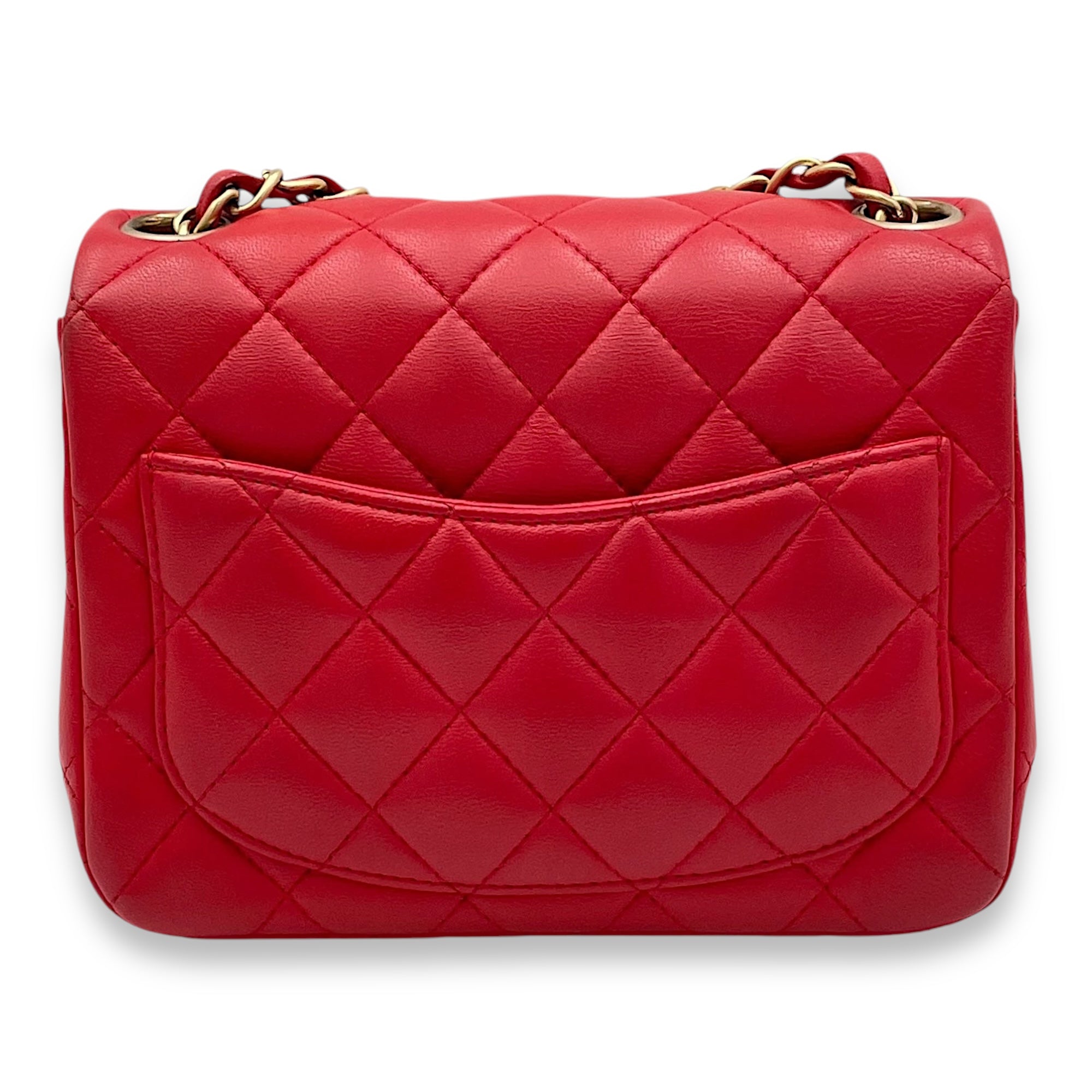 Classic Mini Red Crossbody Bag in Lambskin, Gold hardware - Image 3