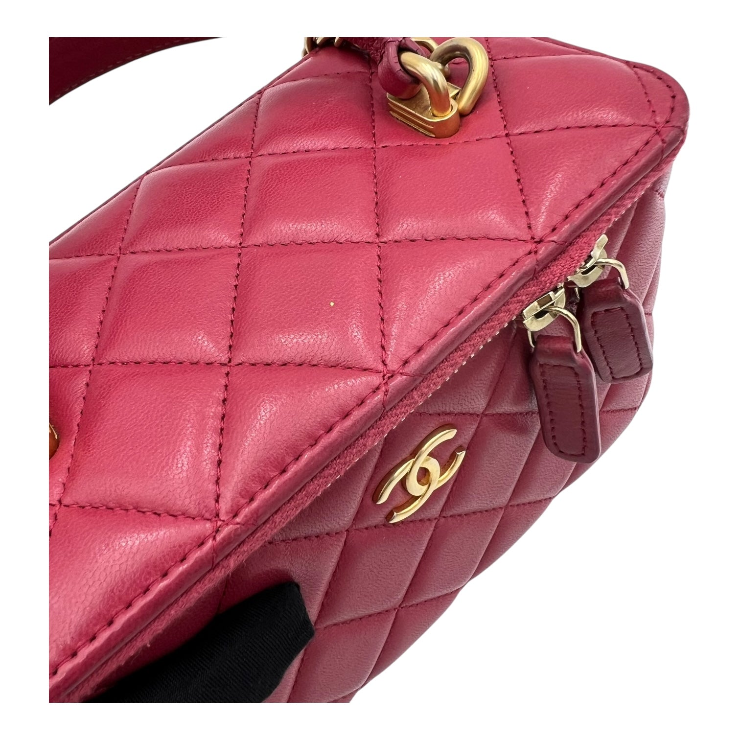 Classic Vanity Small Red Top Handle Bag in Lambskin, Gold hardware - Image 8