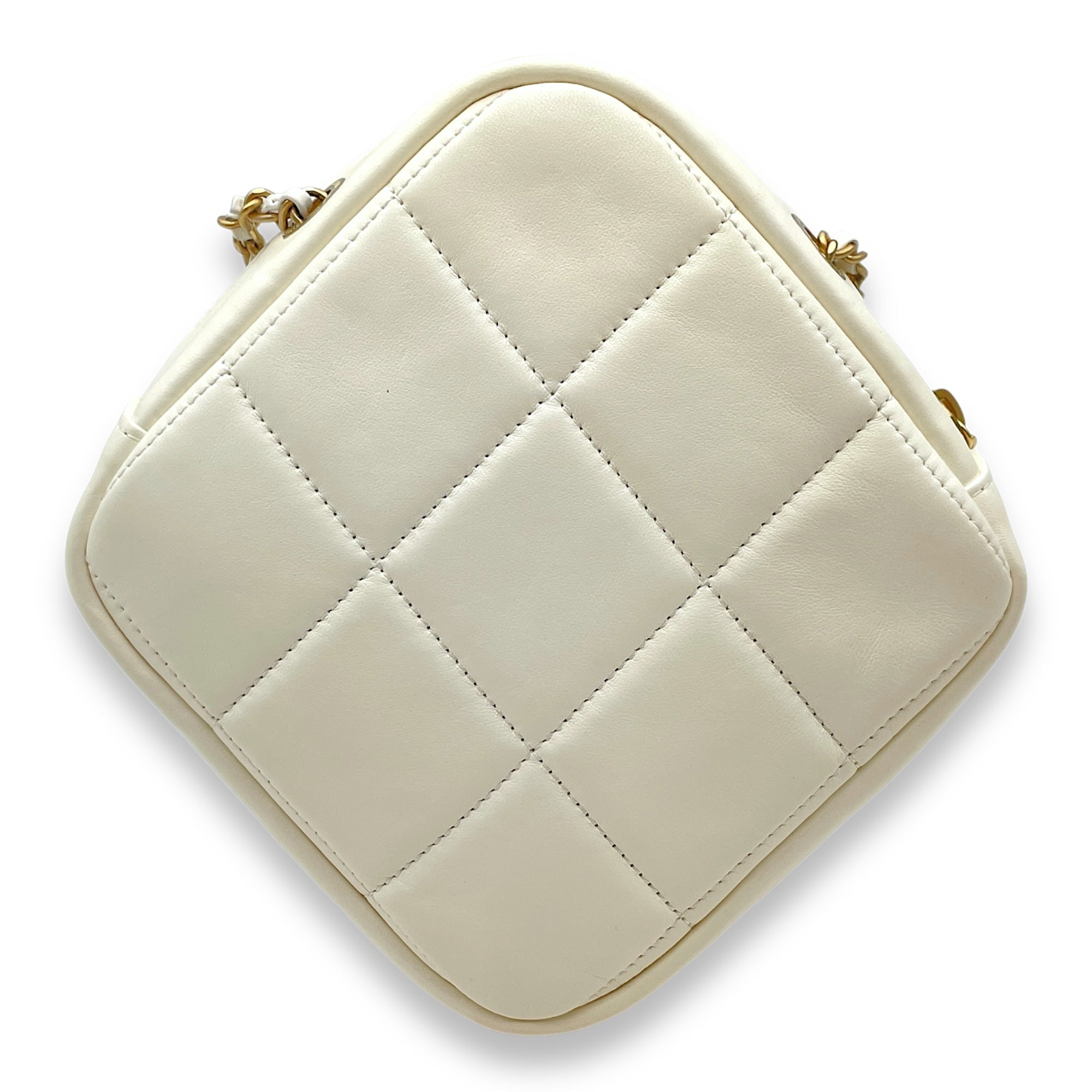 Diamond Quilted CC White Crossbody Bag in Lambskin, Gold hardware - Image 3