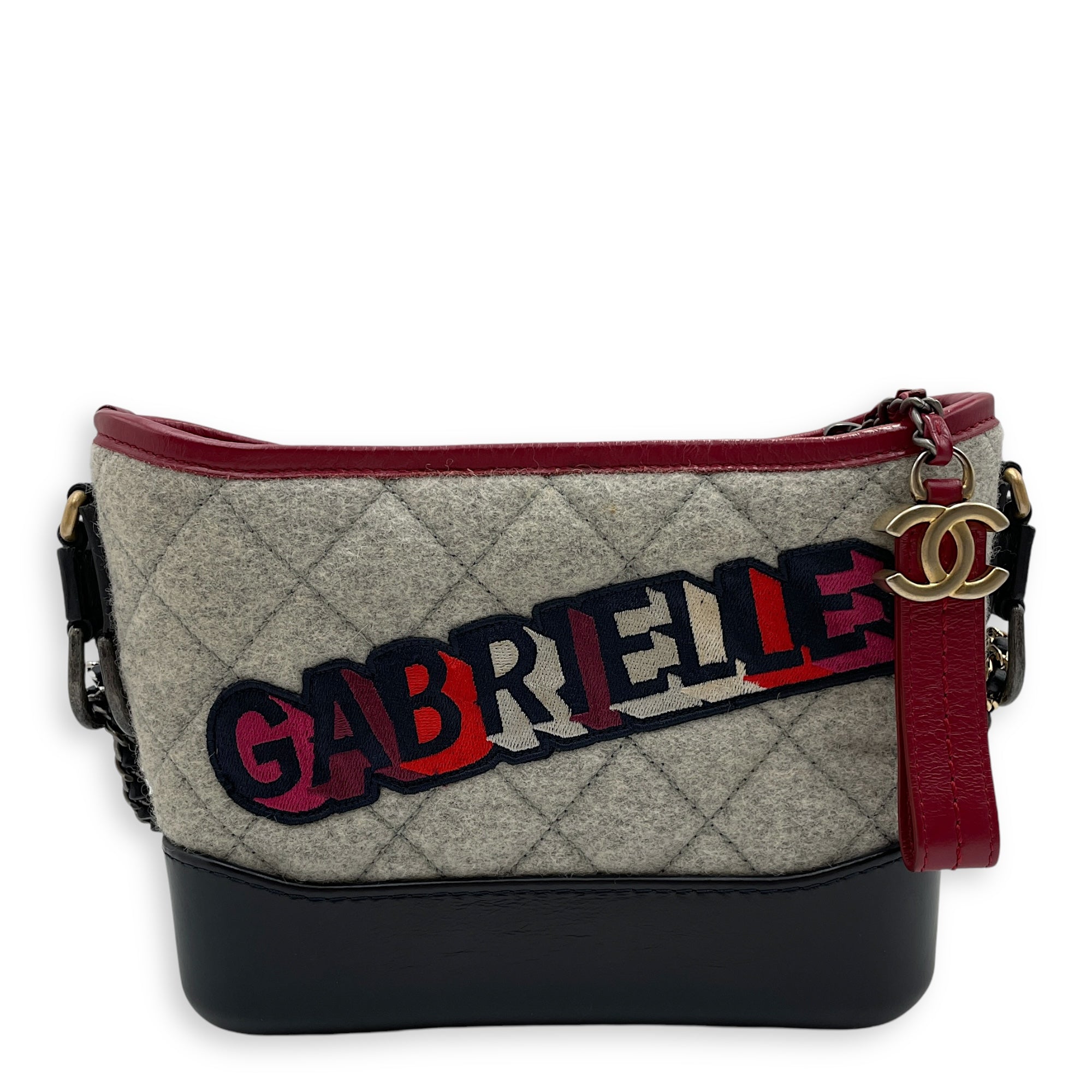 Gabrielle Hobo Small Grey,red, pink, black Shoulder Bag in Calfskin, 3-Tone hardware