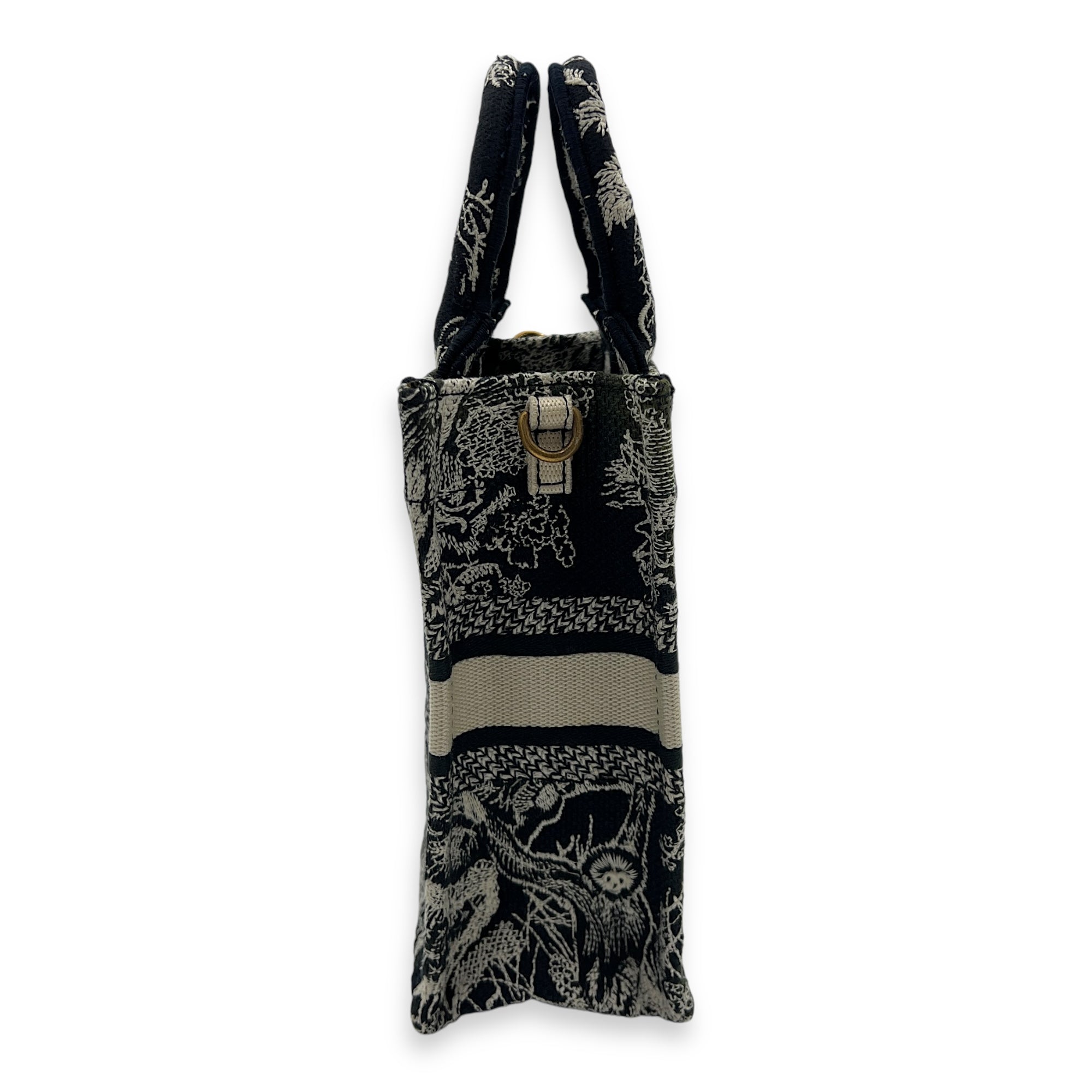 Book Tote Vertical Navy Crossbody Bag in Jacquard, Gold hardware - Image 5