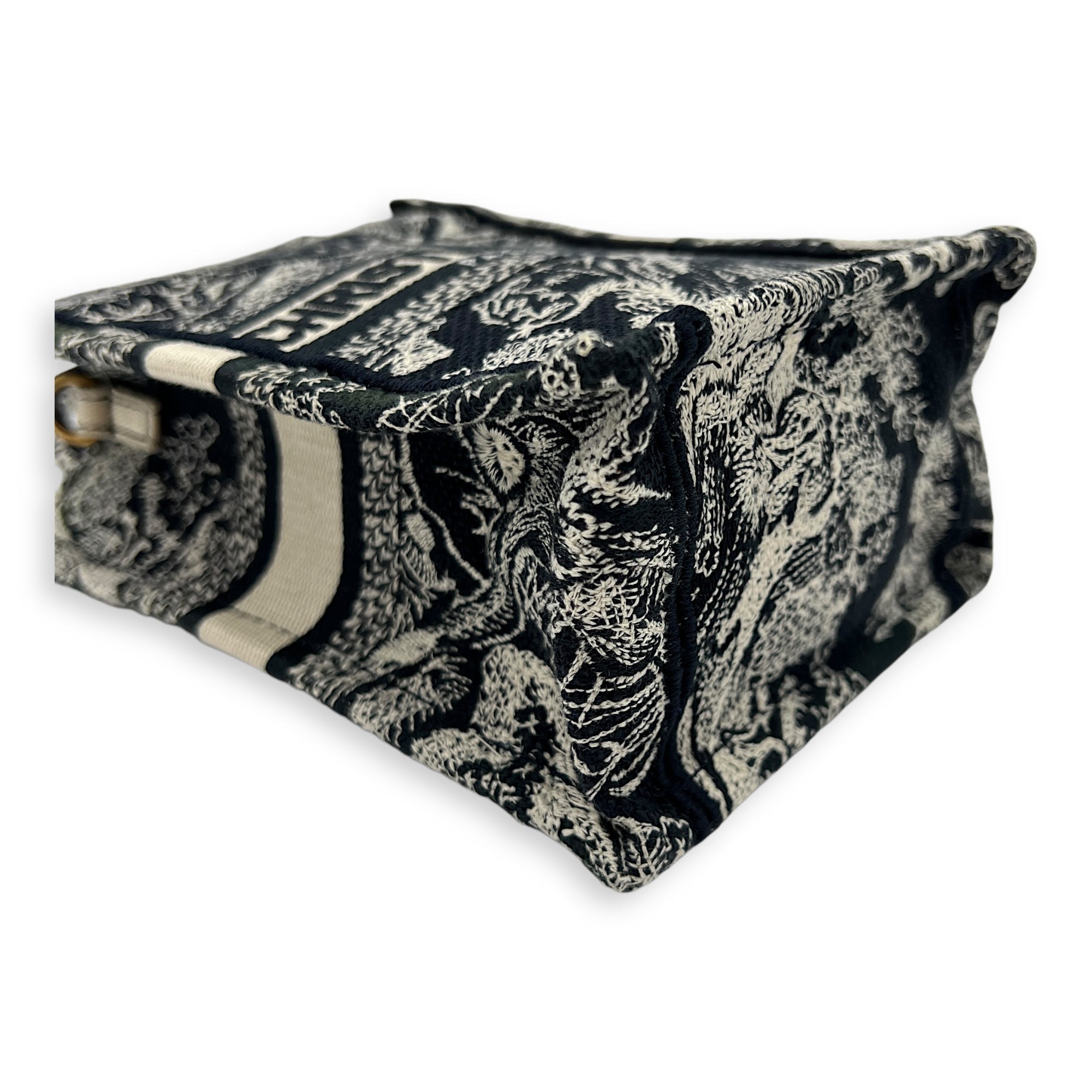 Book Tote Vertical Navy Crossbody Bag in Jacquard, Gold hardware - Image 8