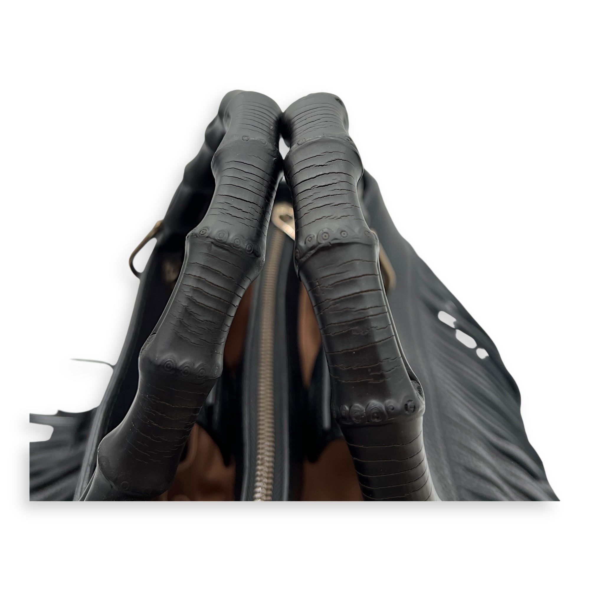 Bamboo Tassel Black Top Handle Bag in Calfskin, Gunmetal hardware - Image 11