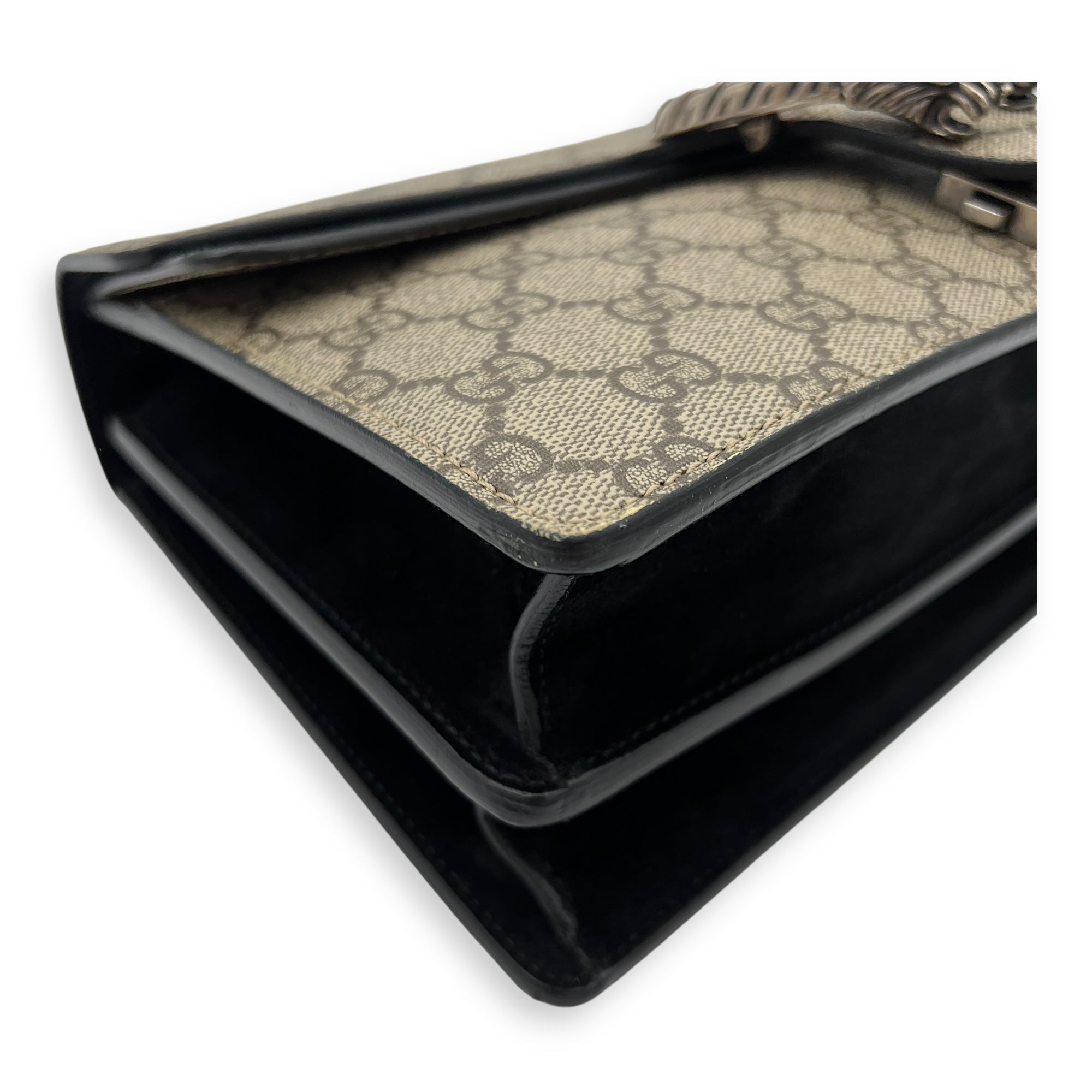 Dionysus Small Black Shoulder Bag in Coated Canvas, Silver hardware - Image 12