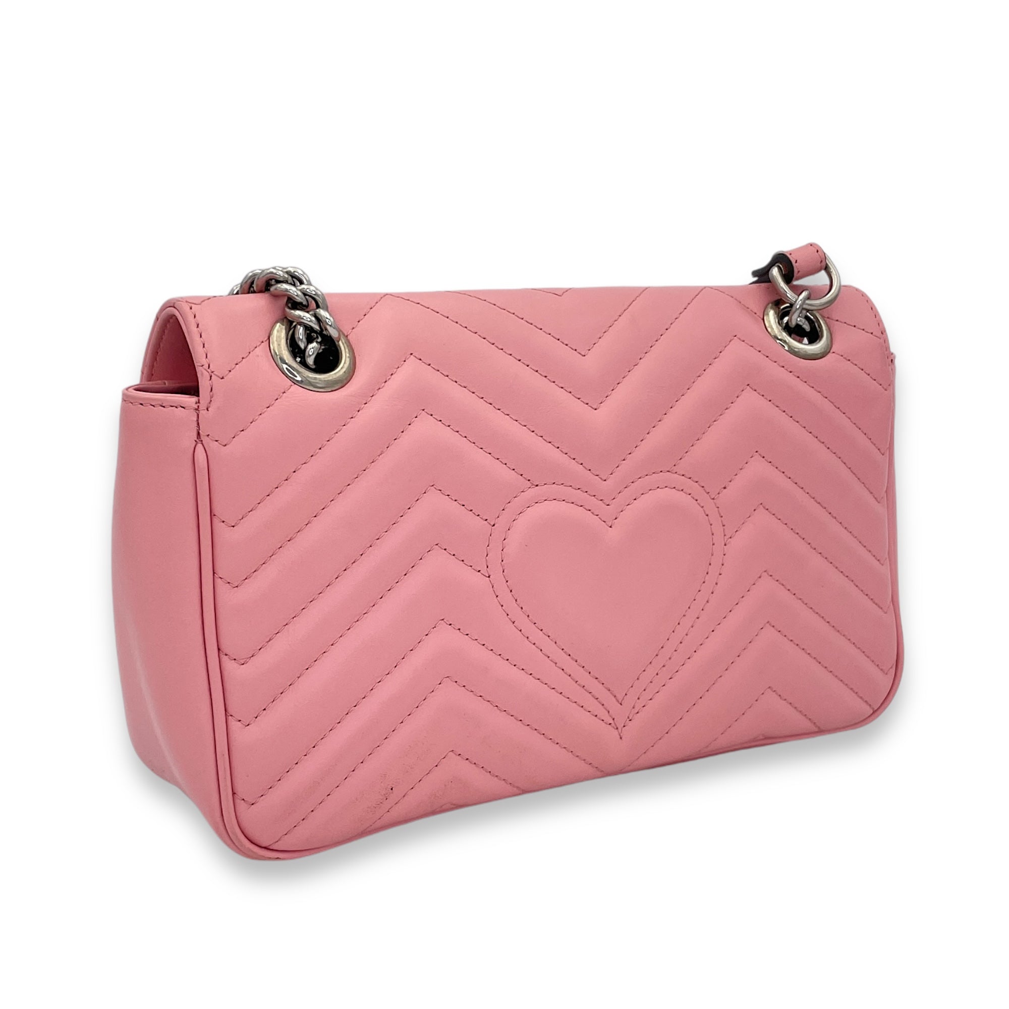 GG Marmont Small Pink Shoulder Bag in Calfskin, Silver hardware - Image 5