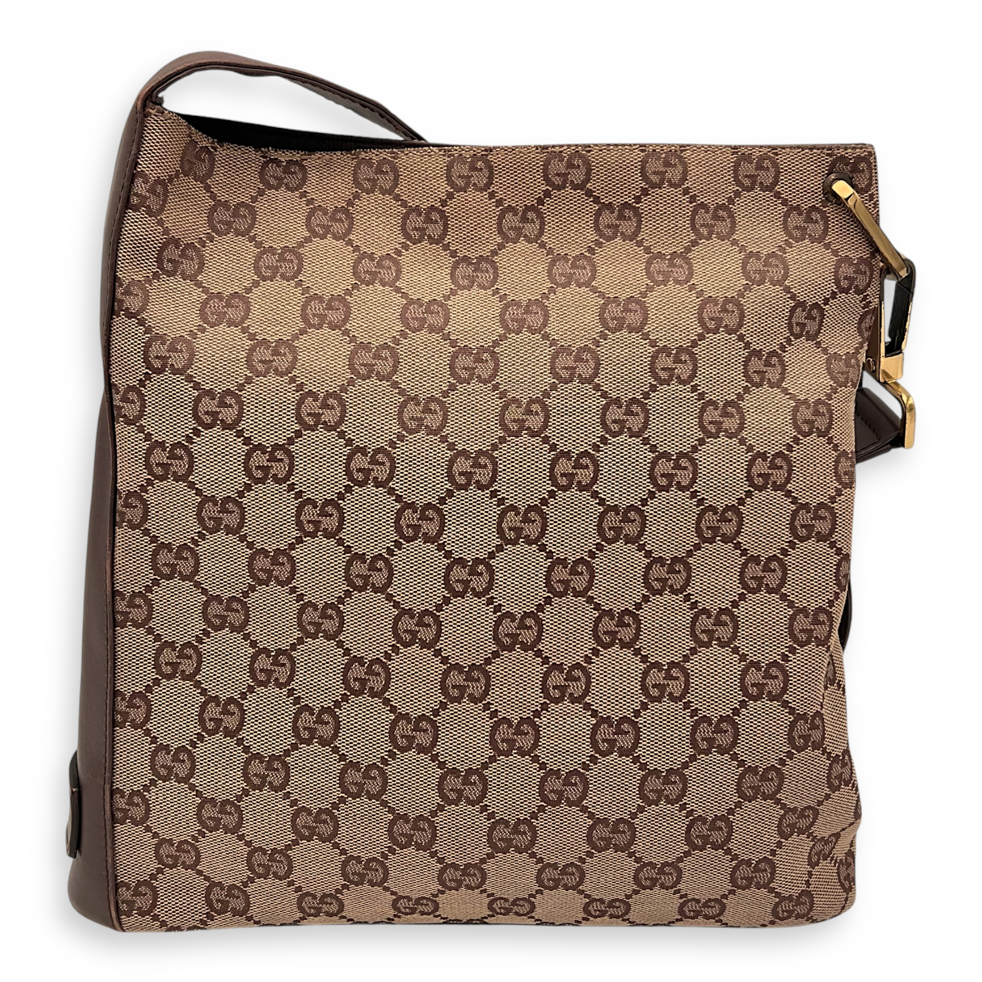 GG Shoulder Bag Brown in Canvas, Gold hardware