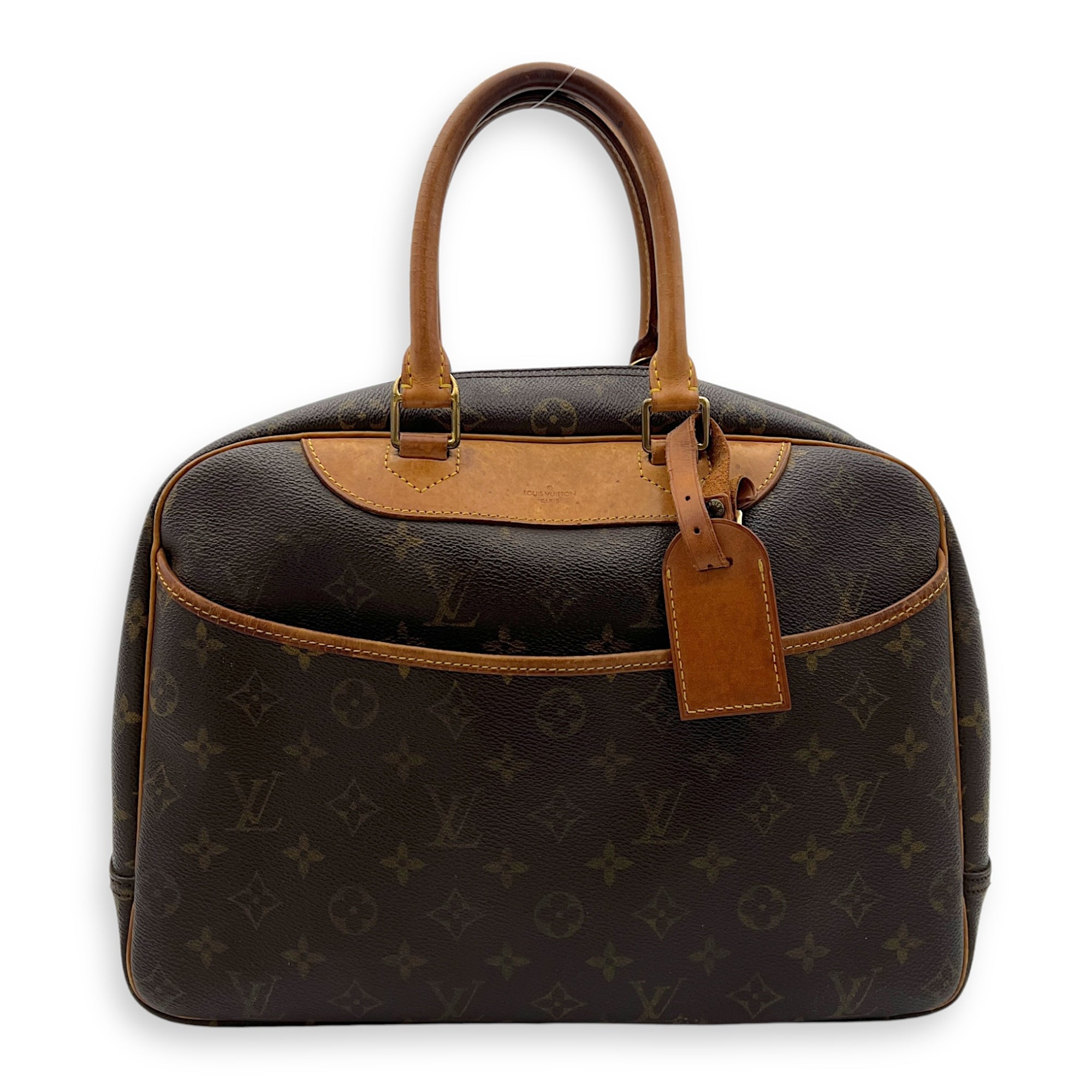 Deauville Top Handle Bag Brown in Monogram Coated Canvas, Gold hardware