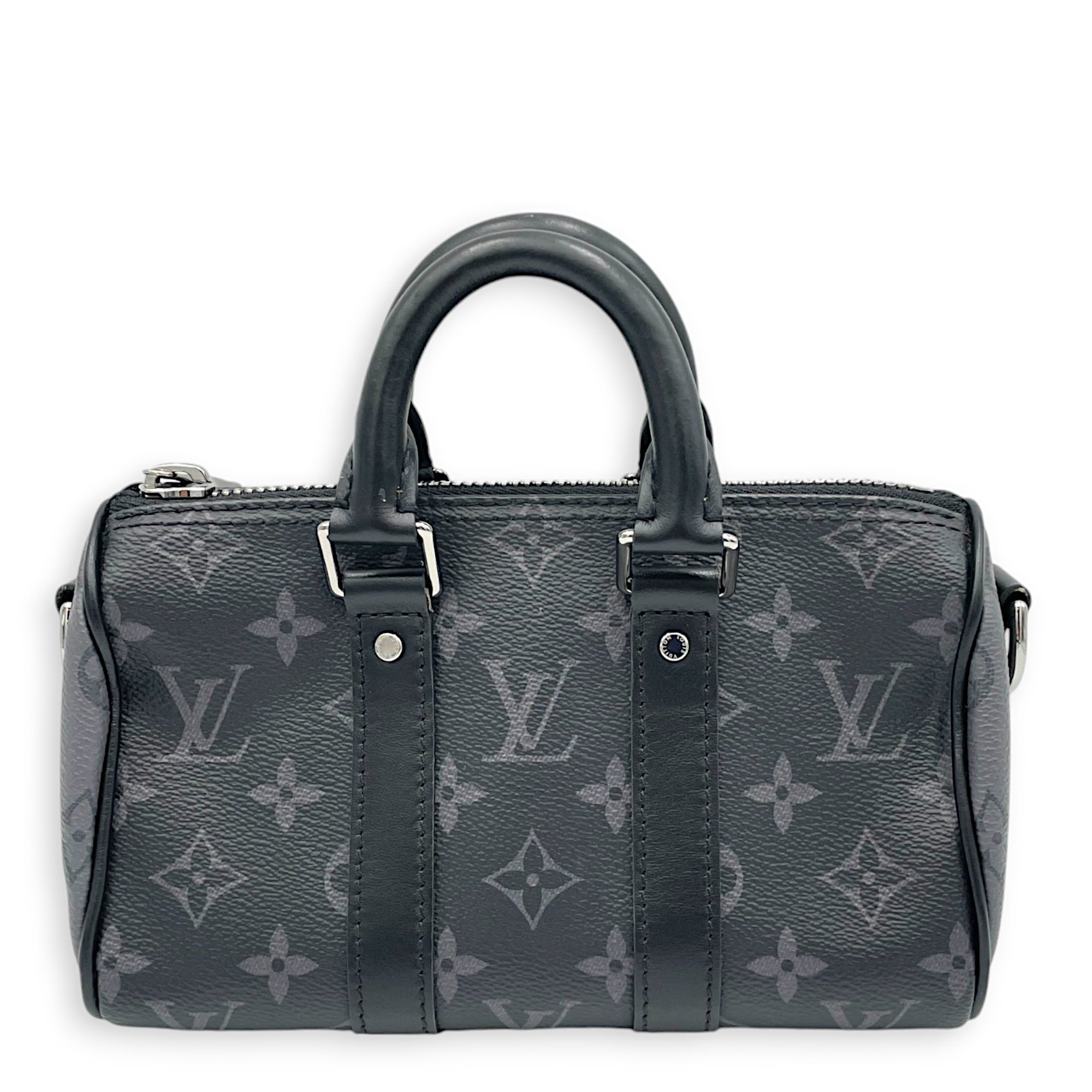 Keepall XS Grey Top Handle Bag in Monogram Coated Canvas, Silver hardware