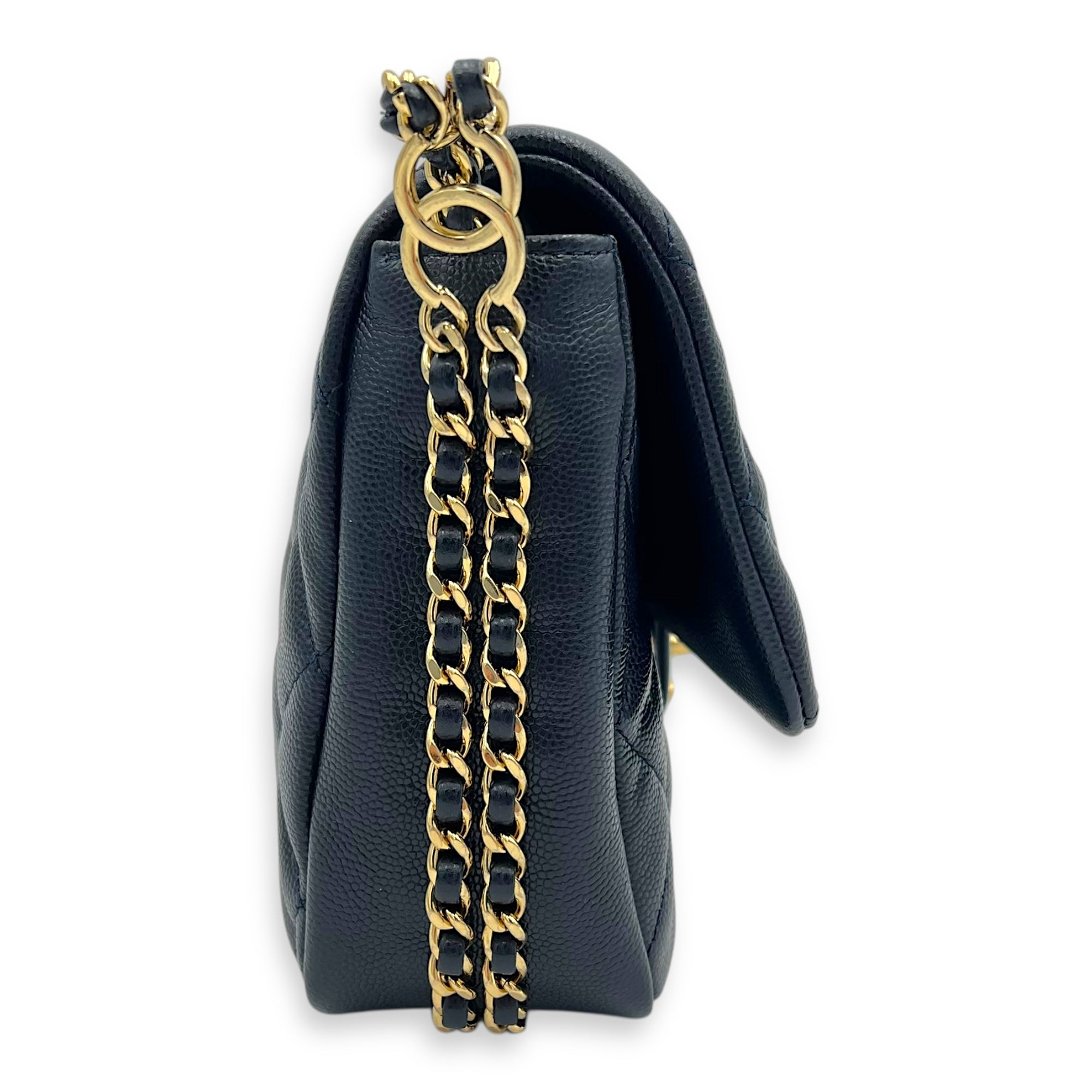 Chain Around Blue Crossbody Bag in Caviar Leather, Gold hardware - Image 4