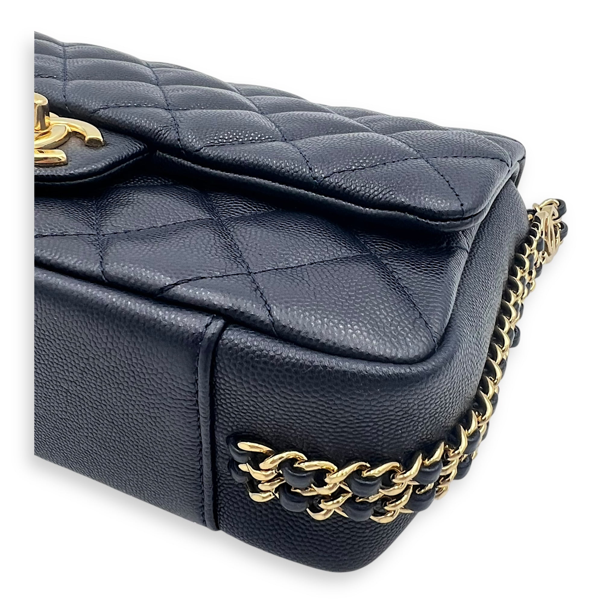 Chain Around Blue Crossbody Bag in Caviar Leather, Gold hardware - Image 7