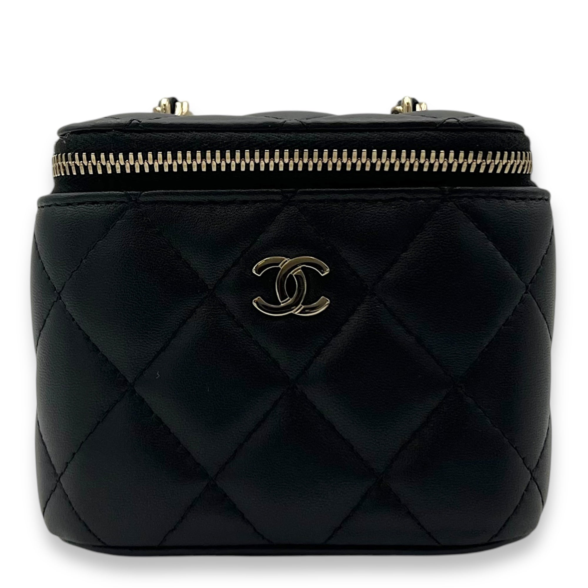 Vanity Mini Black Crossbody Bag in Lambskin, Gold hardware
