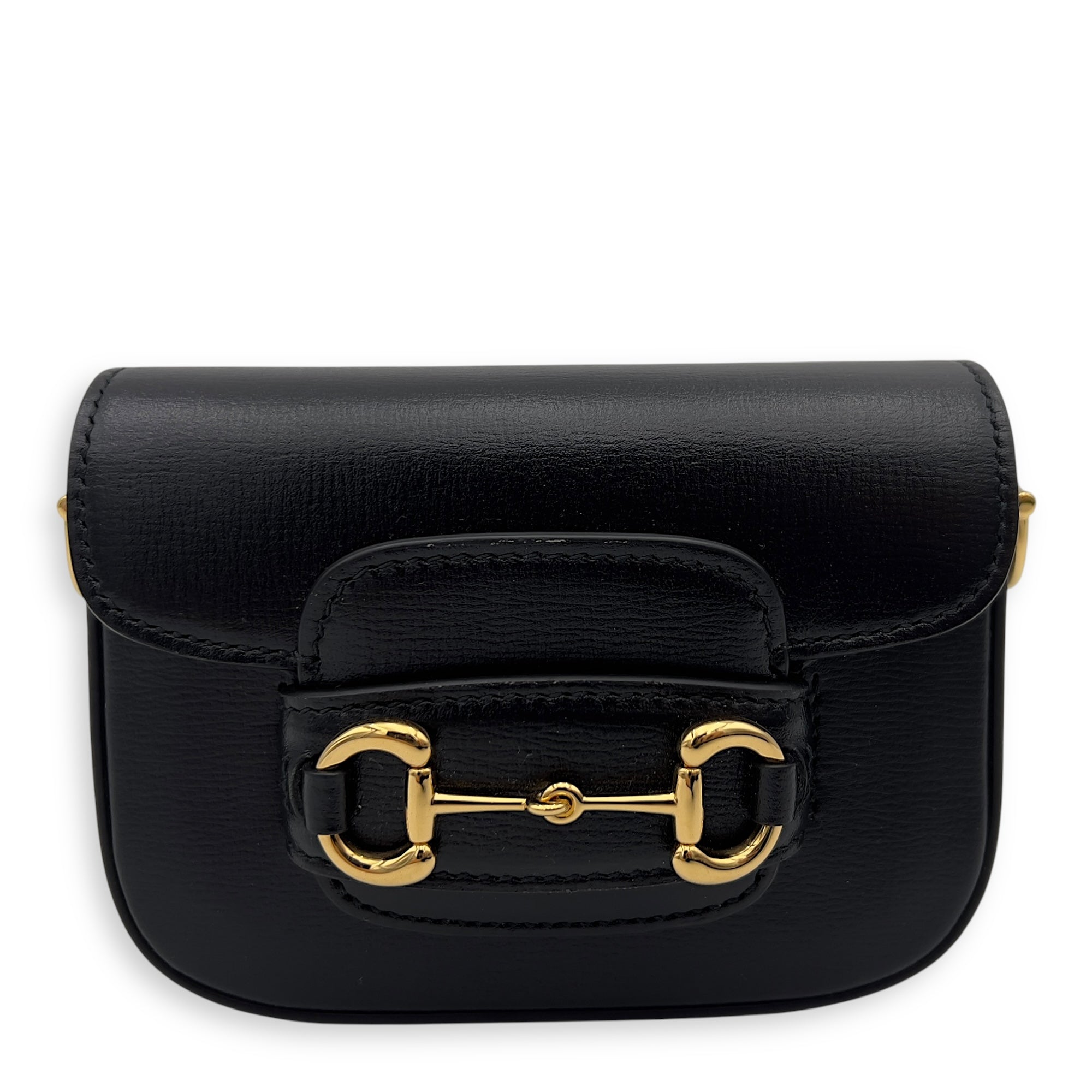 Horsebit 1955 Black Wallet On Chain in Calfskin, Gold hardware