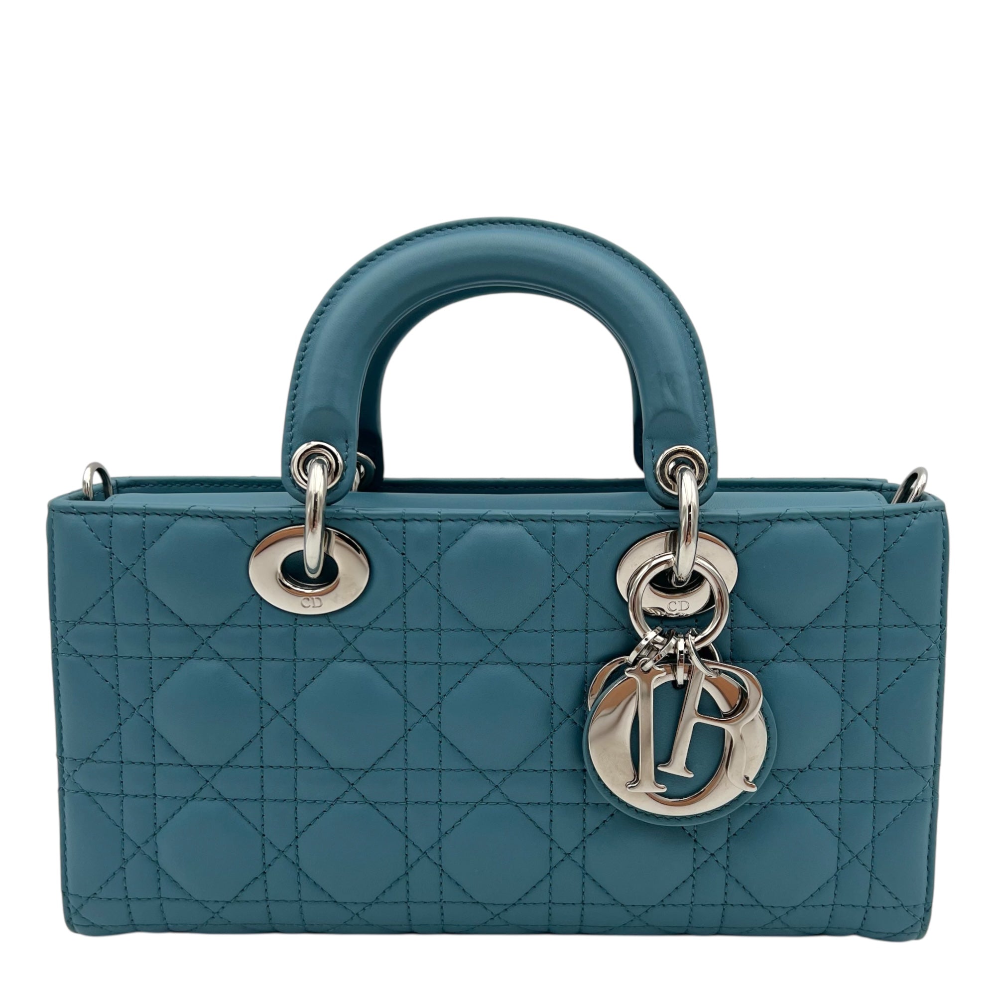 Lady D-Joy Top Handle Bag Medium Green in Lambskin, Gold hardware