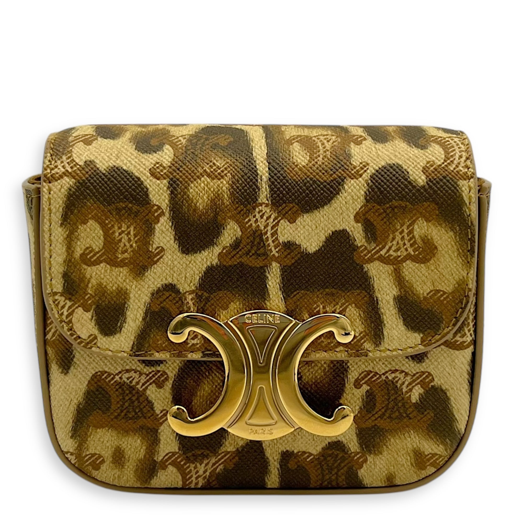 Claude Mini Brown Crossbody Bag in Coated Canvas, Gold hardware