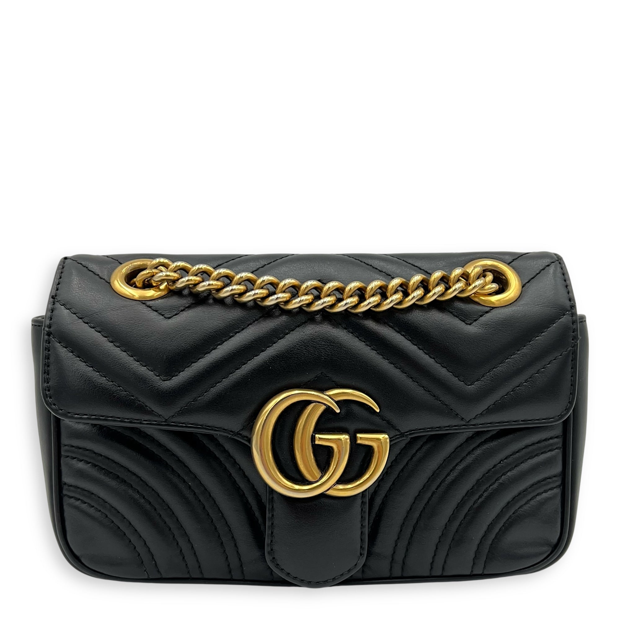 GG Marmont Shoulder Bag Mini Black in Calfskin, Gold hardware