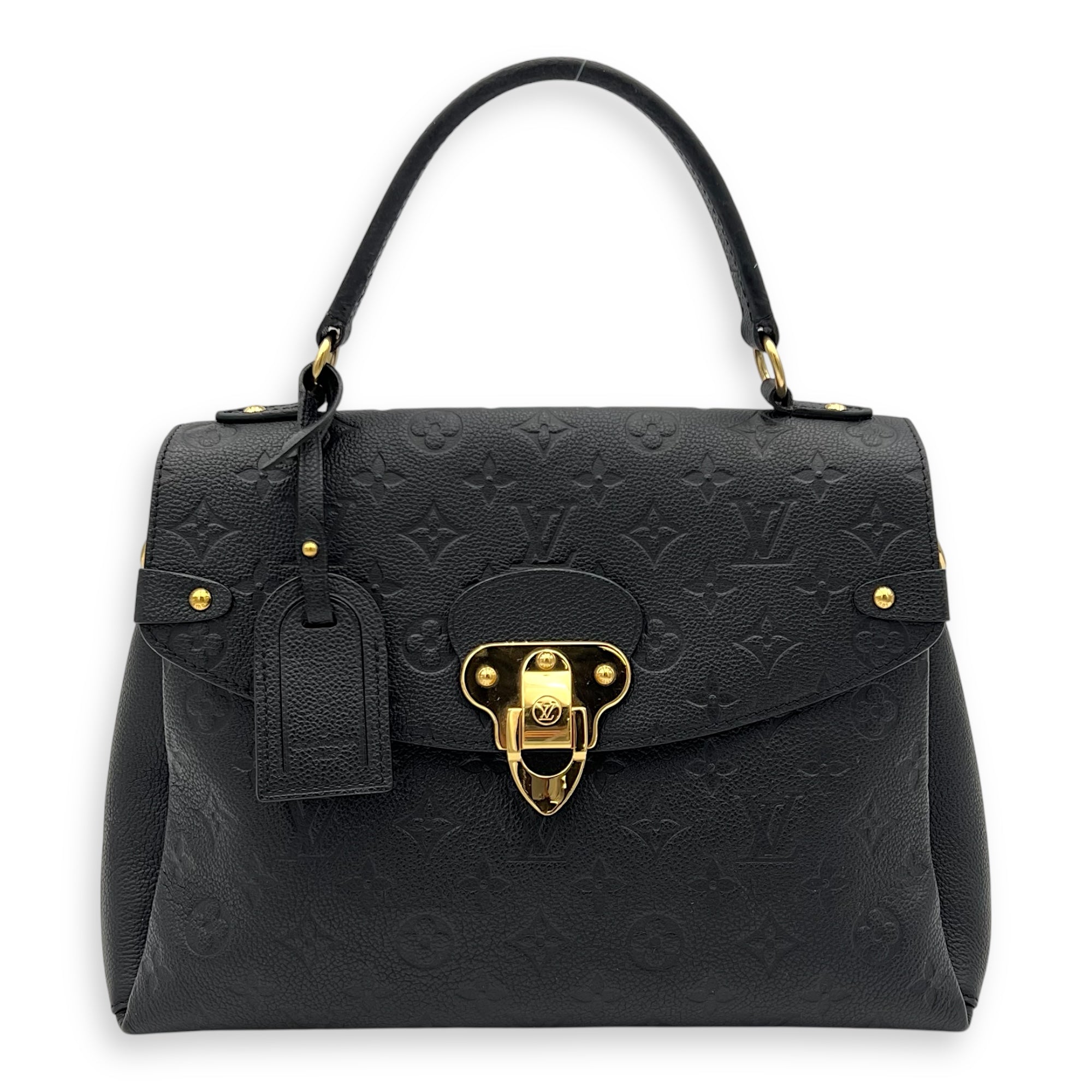 Georges Top Handle Bag Black in Empreinte Leather, Gold hardware