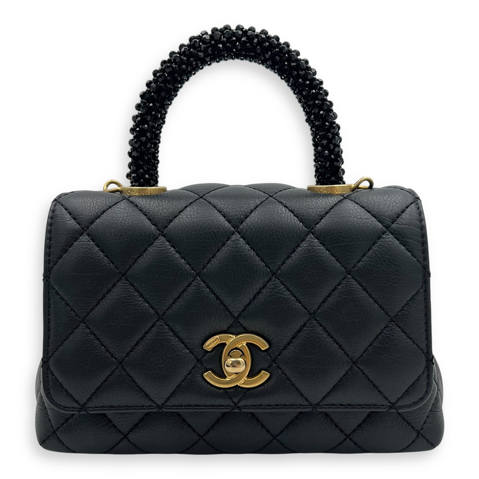 Coco Top Handle Bag Mini Black in Calfskin, Gold hardware