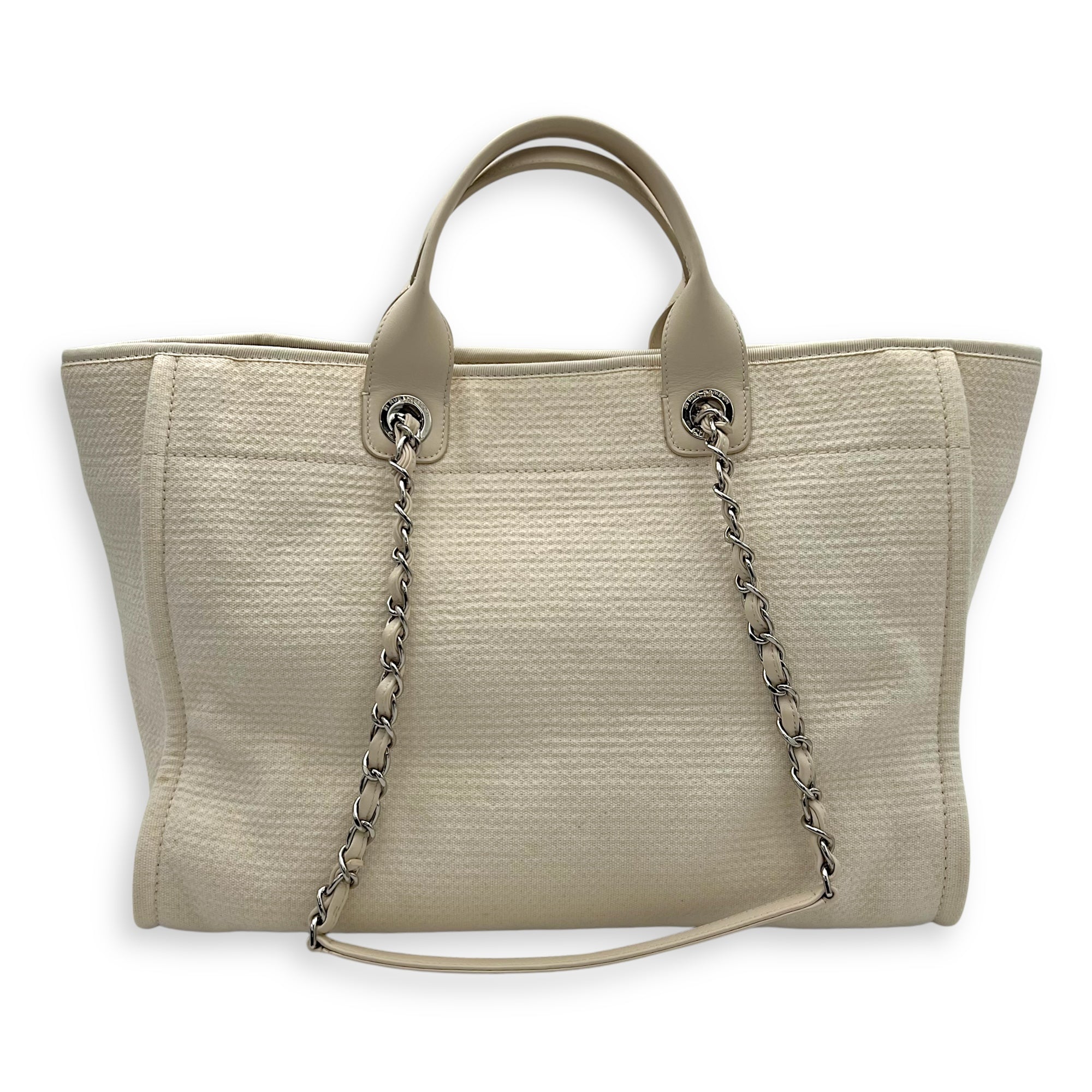 Deauville Tote Bag White in Canvas, Silver hardware - Image 3