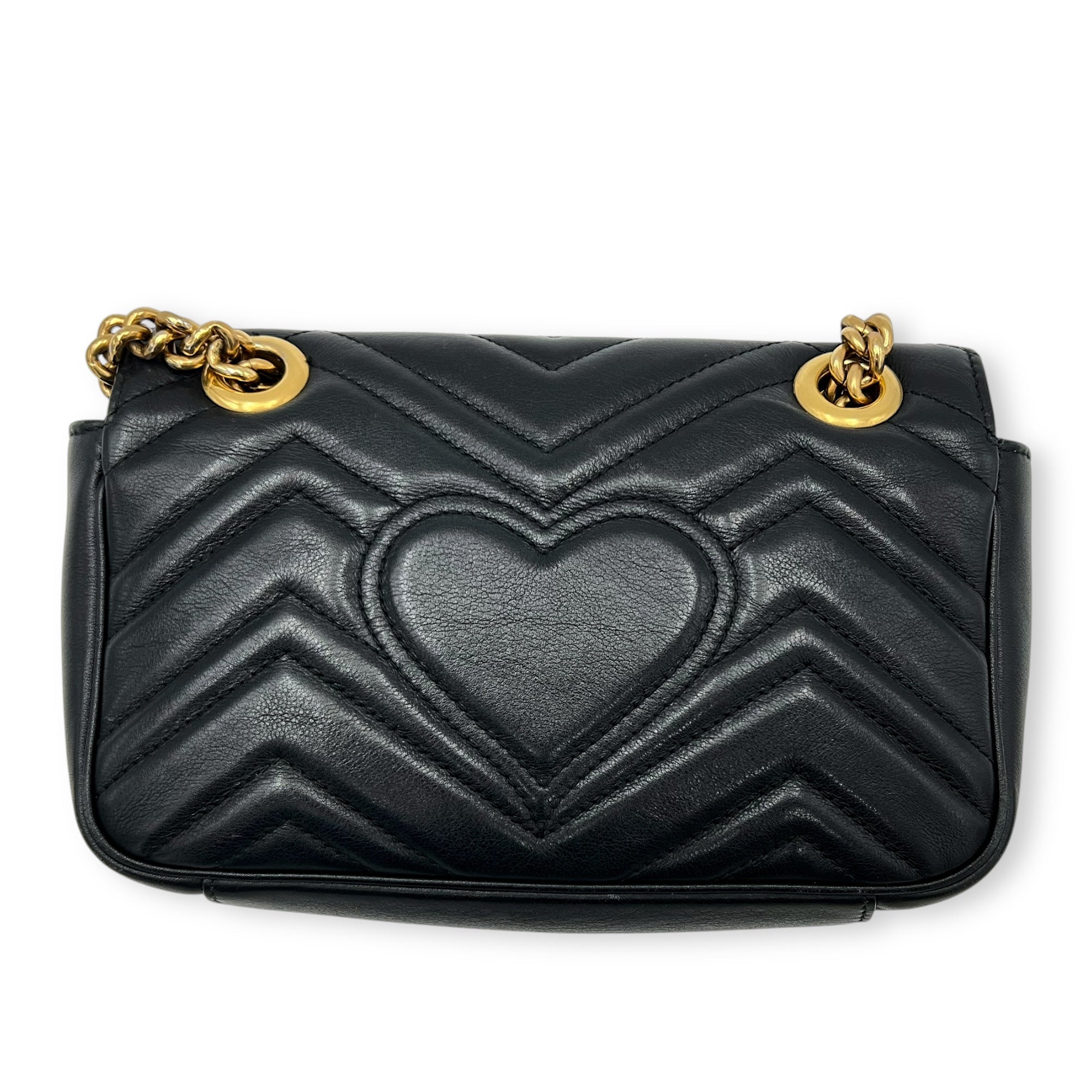 GG Marmont Mini Black Shoulder Bag in Calfskin, Gold hardware - Image 3