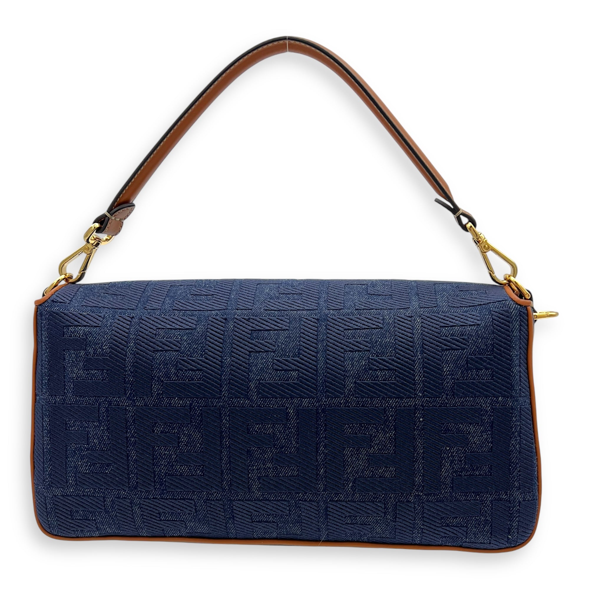 Baguette Shoulder Bag Blue in Denim, Gold hardware - Image 3