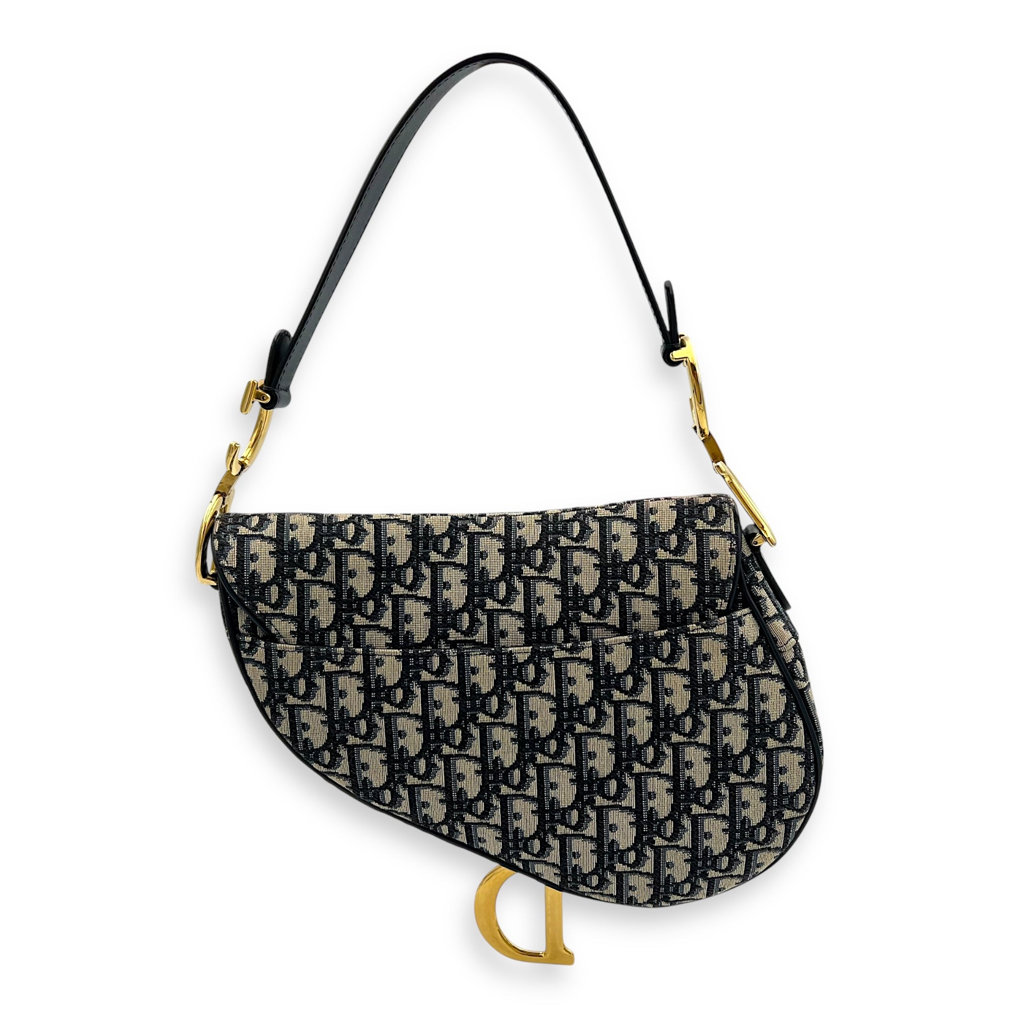 Saddle Shoulder Bag Medium Blue in Jacquard, Gold hardware - Image 3