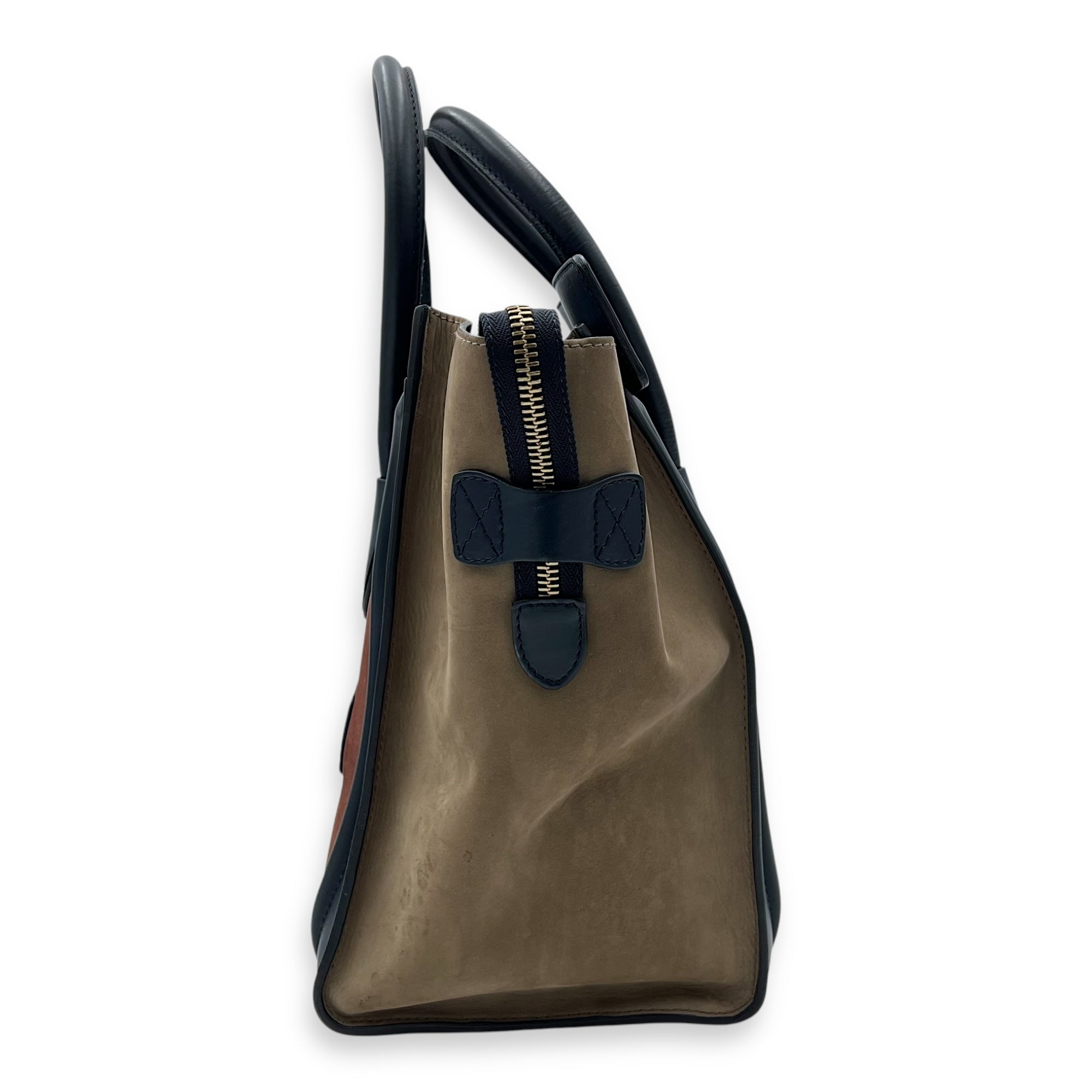Luggage Mini Multi-colour Top Handle Bag in Suede Leather, Gold hardware - Image 4