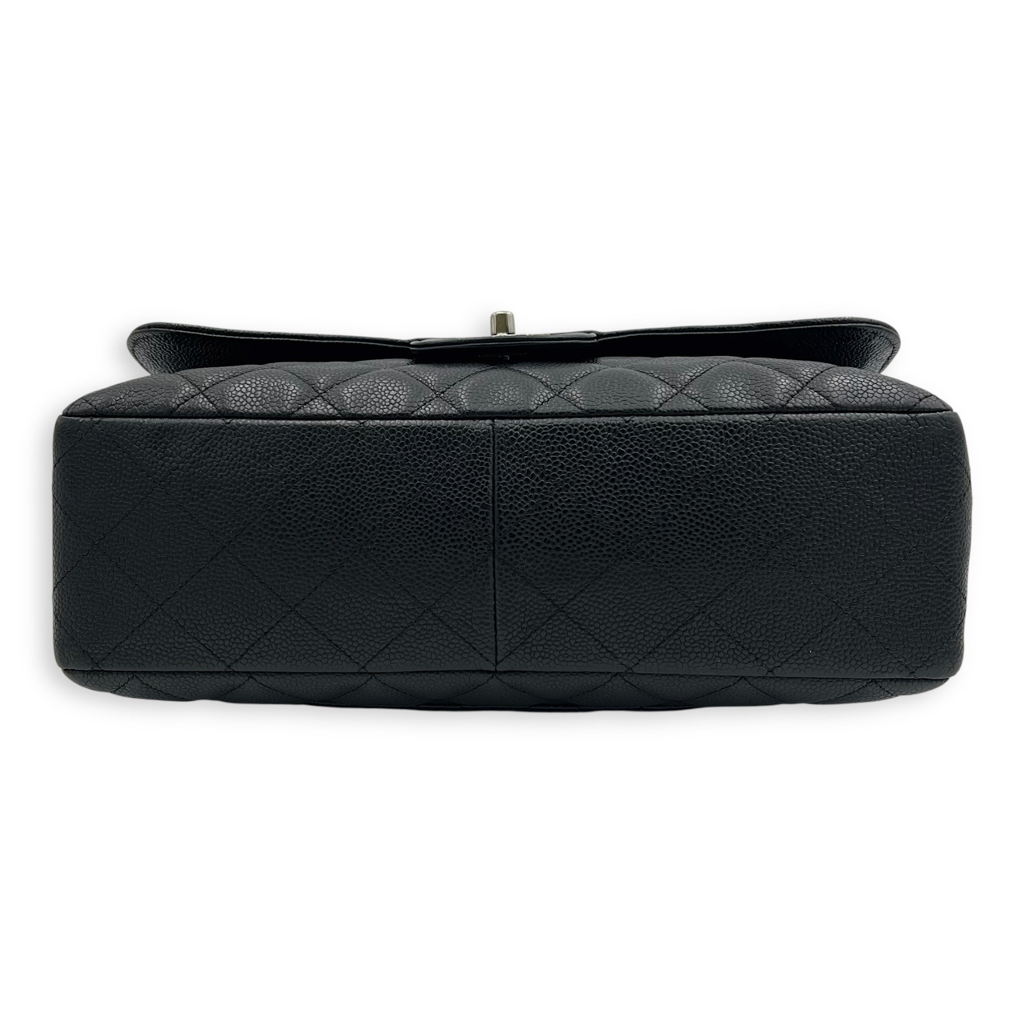 Classic Jumbo Black Shoulder Bag in Caviar Leather, Silver hardware - Image 6