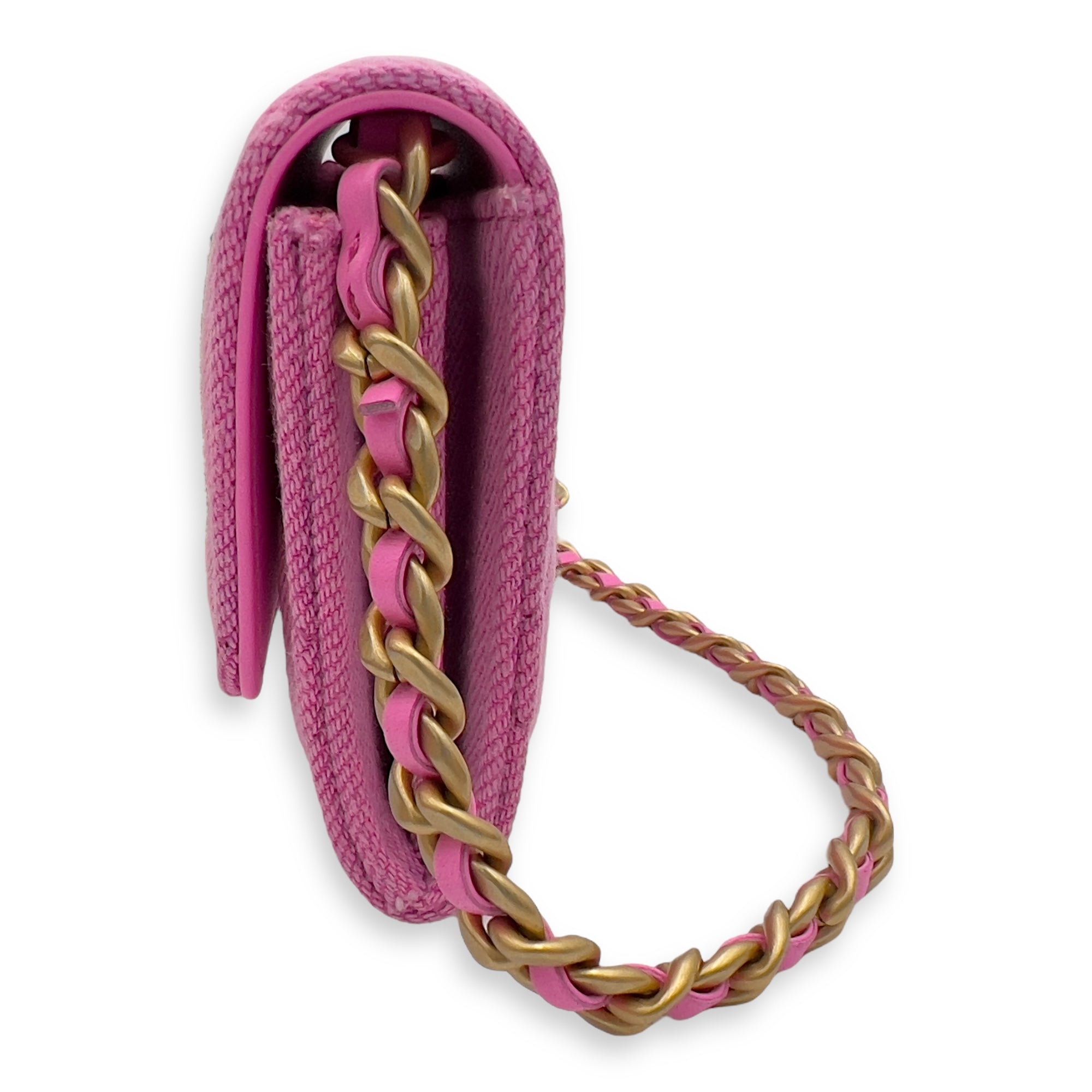C19 Pink Wallet On Chain in Denim, Gold hardware - Image 6