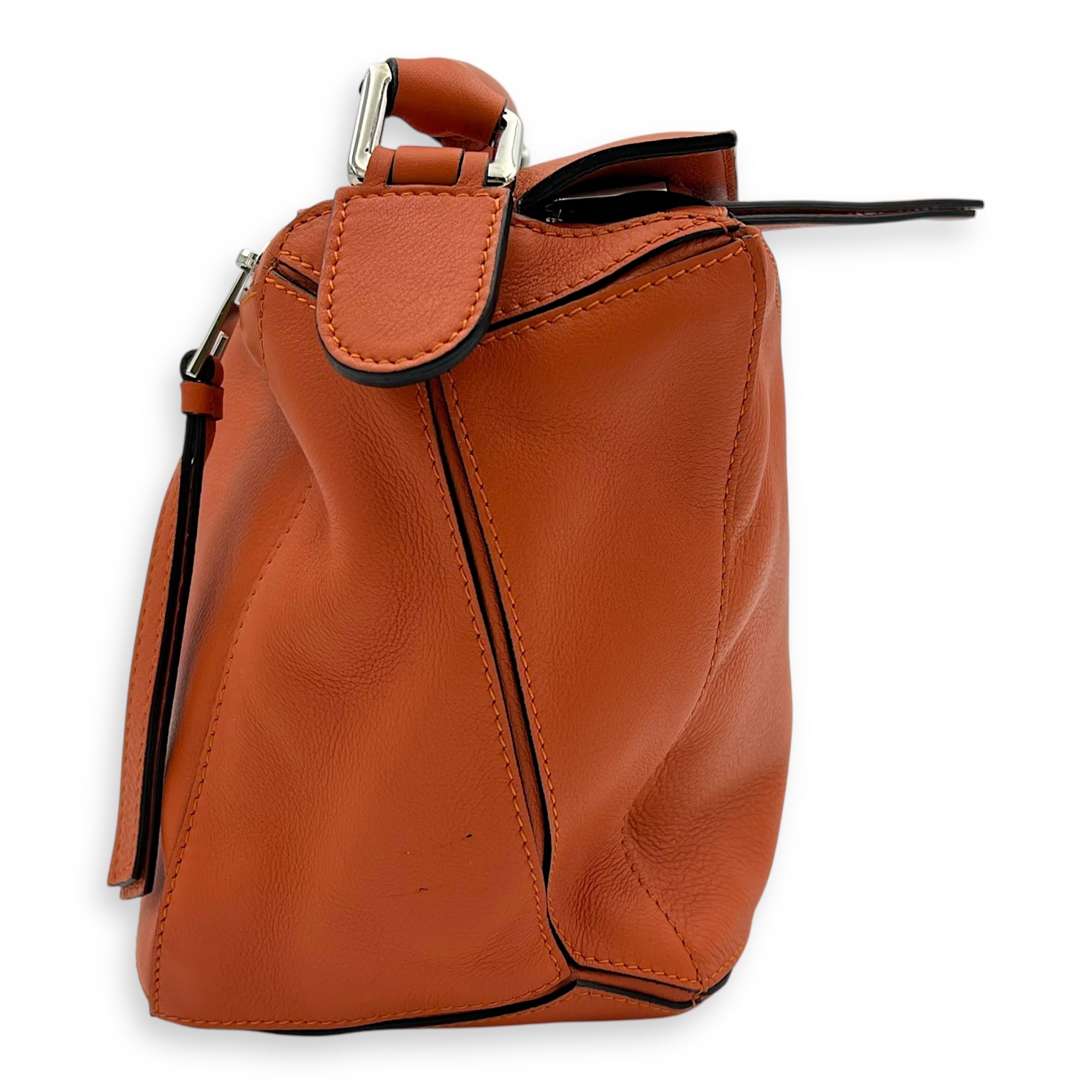 Puzzle Medium Orange Crossbody Bag in Calfskin, Silver hardware - Image 5
