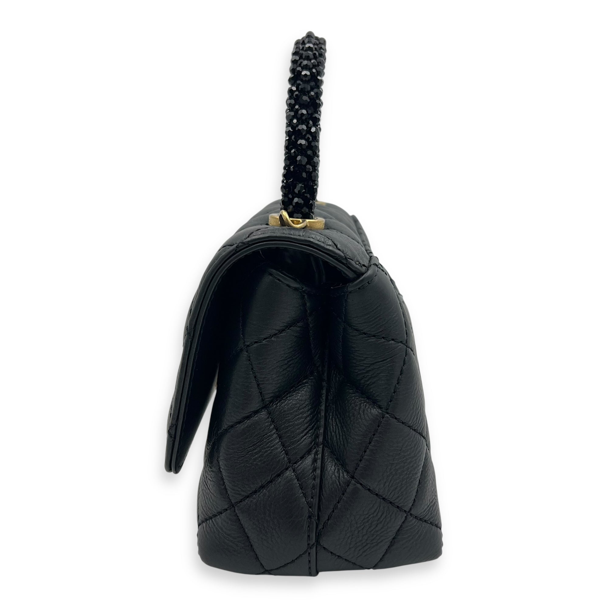 Coco Top Handle Bag Mini Black in Calfskin, Gold hardware - Image 5