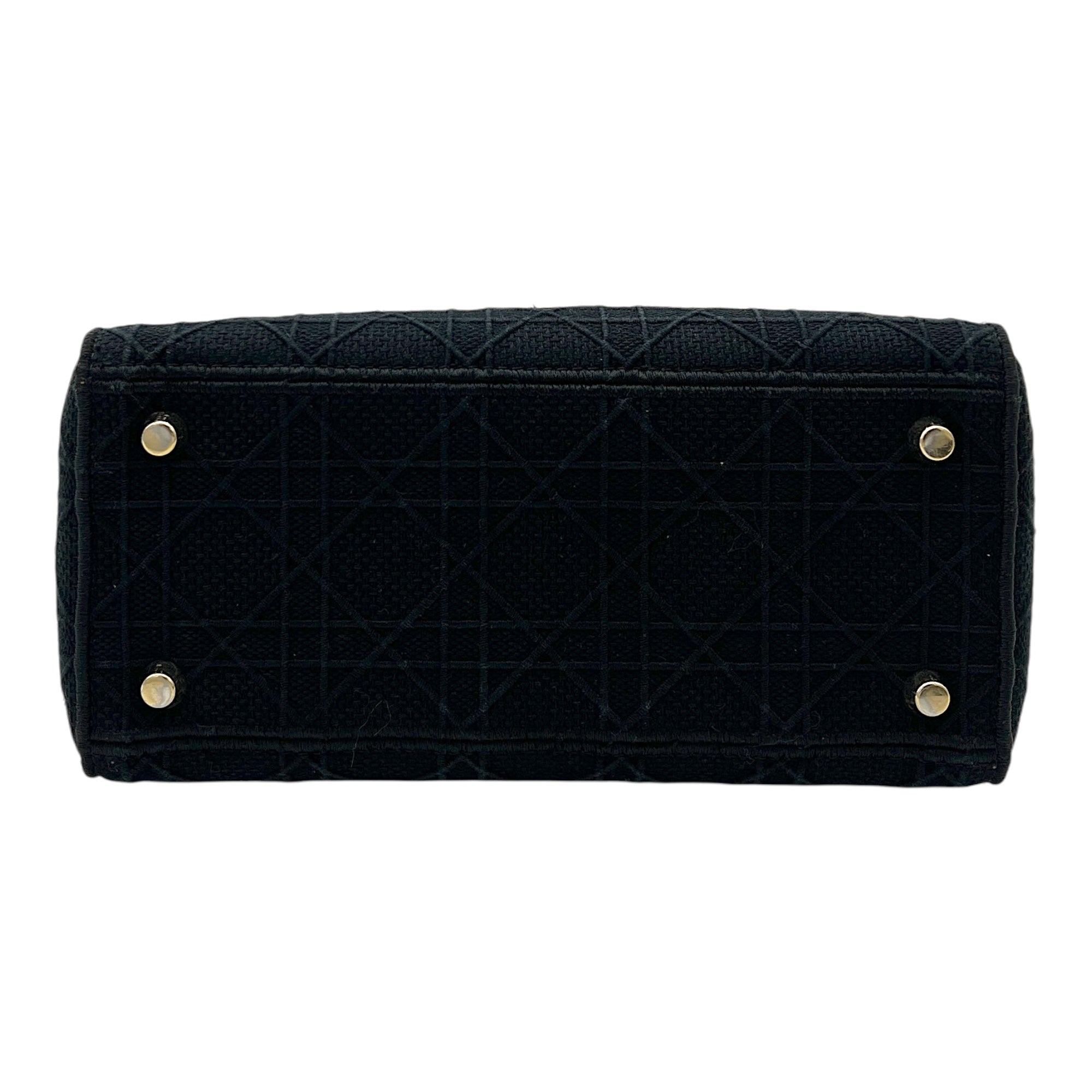 Lady D-Lite Medium Black Top Handle Bag in Canvas, Gold hardware - Image 6