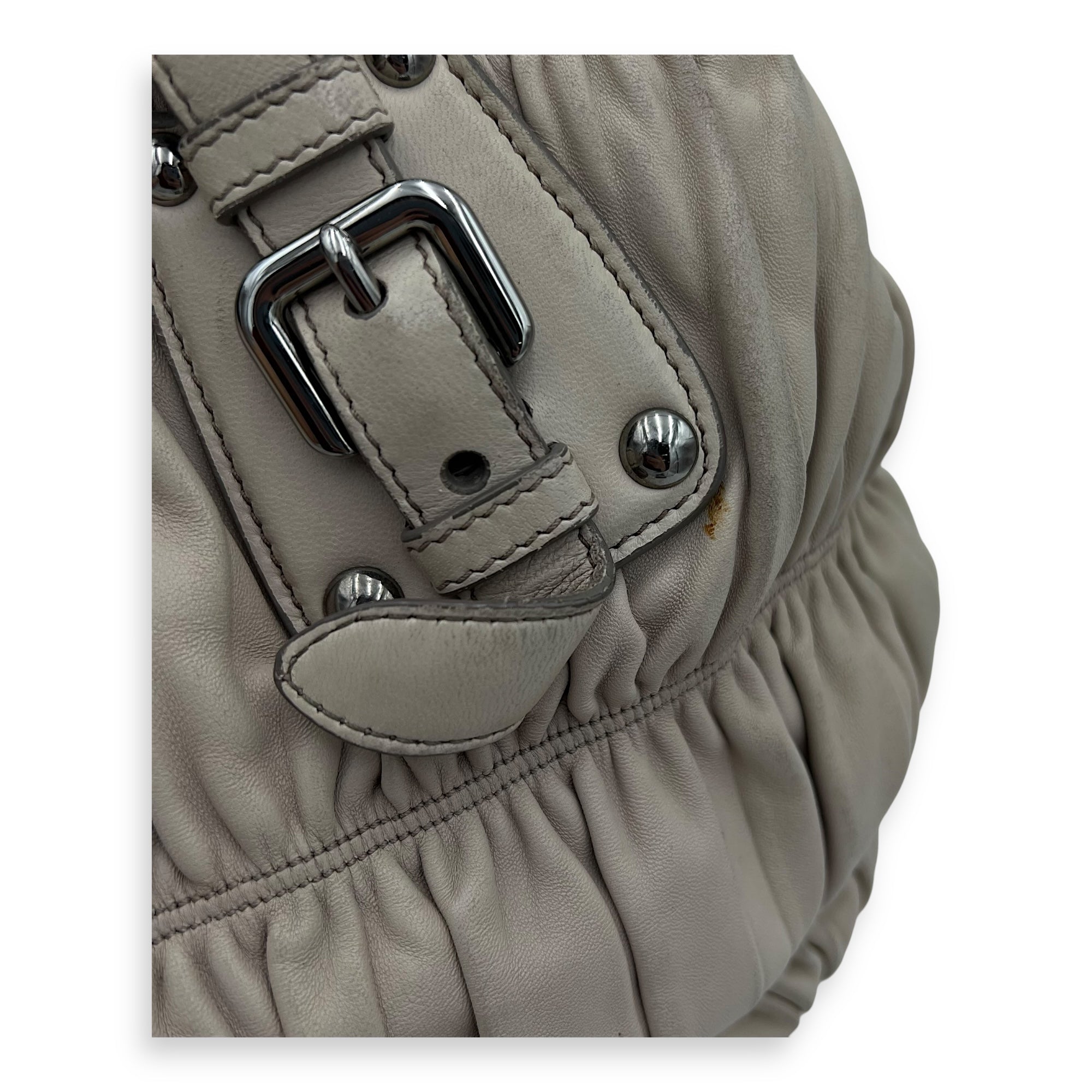 Gaufre White Top Handle Bag in Lambskin, Silver hardware - Image 17