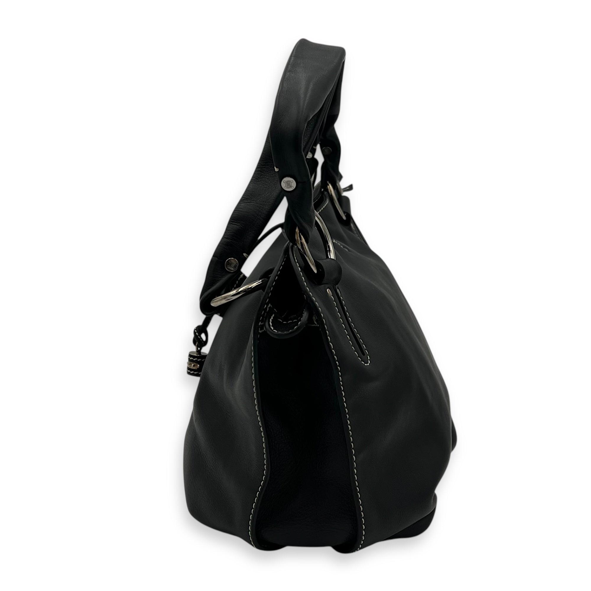 Bittersweet Black Top Handle Bag in Calfskin, Silver hardware - Image 5