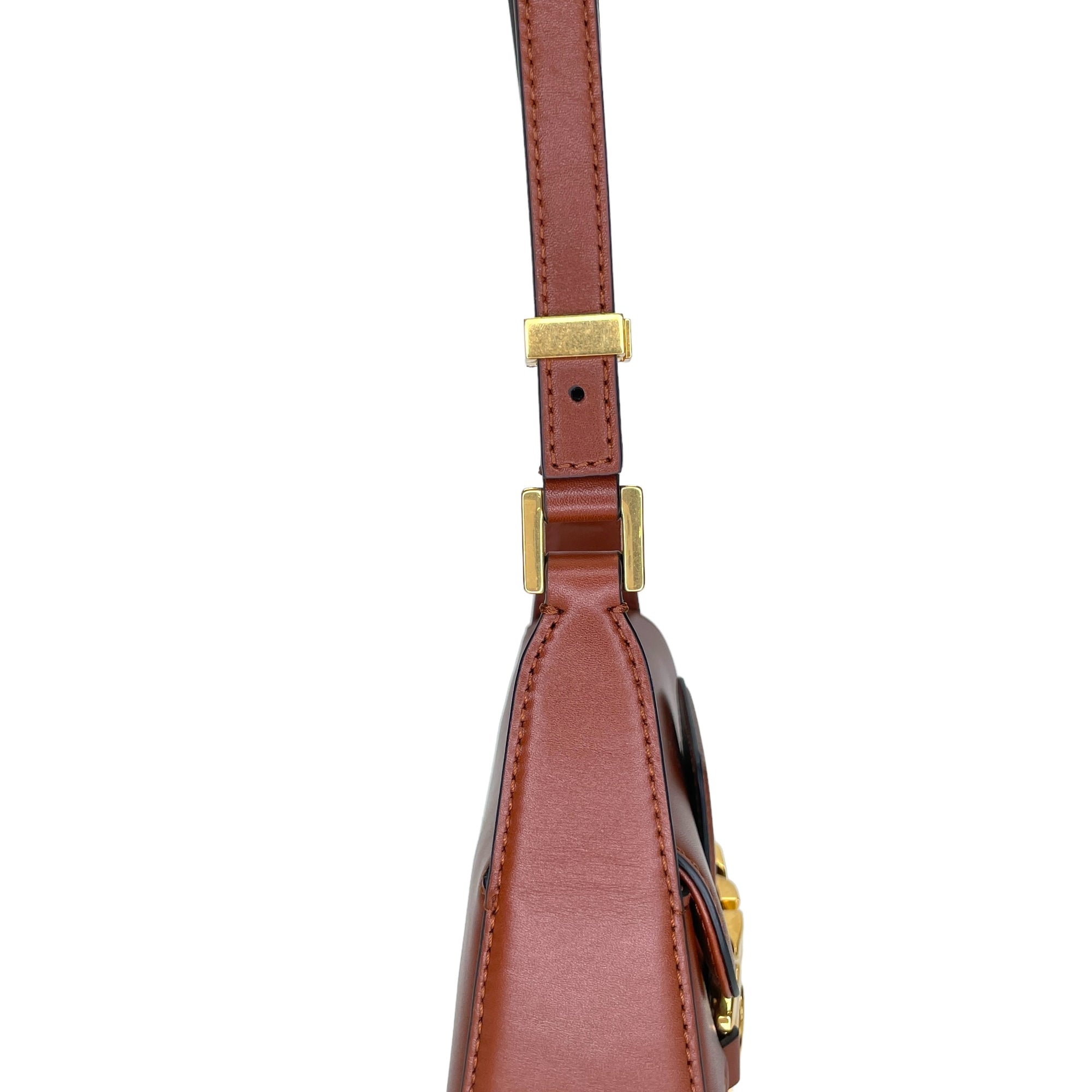 VLogo Chain Small Brown Shoulder Bag in Calfskin, Gold hardware - Image 9