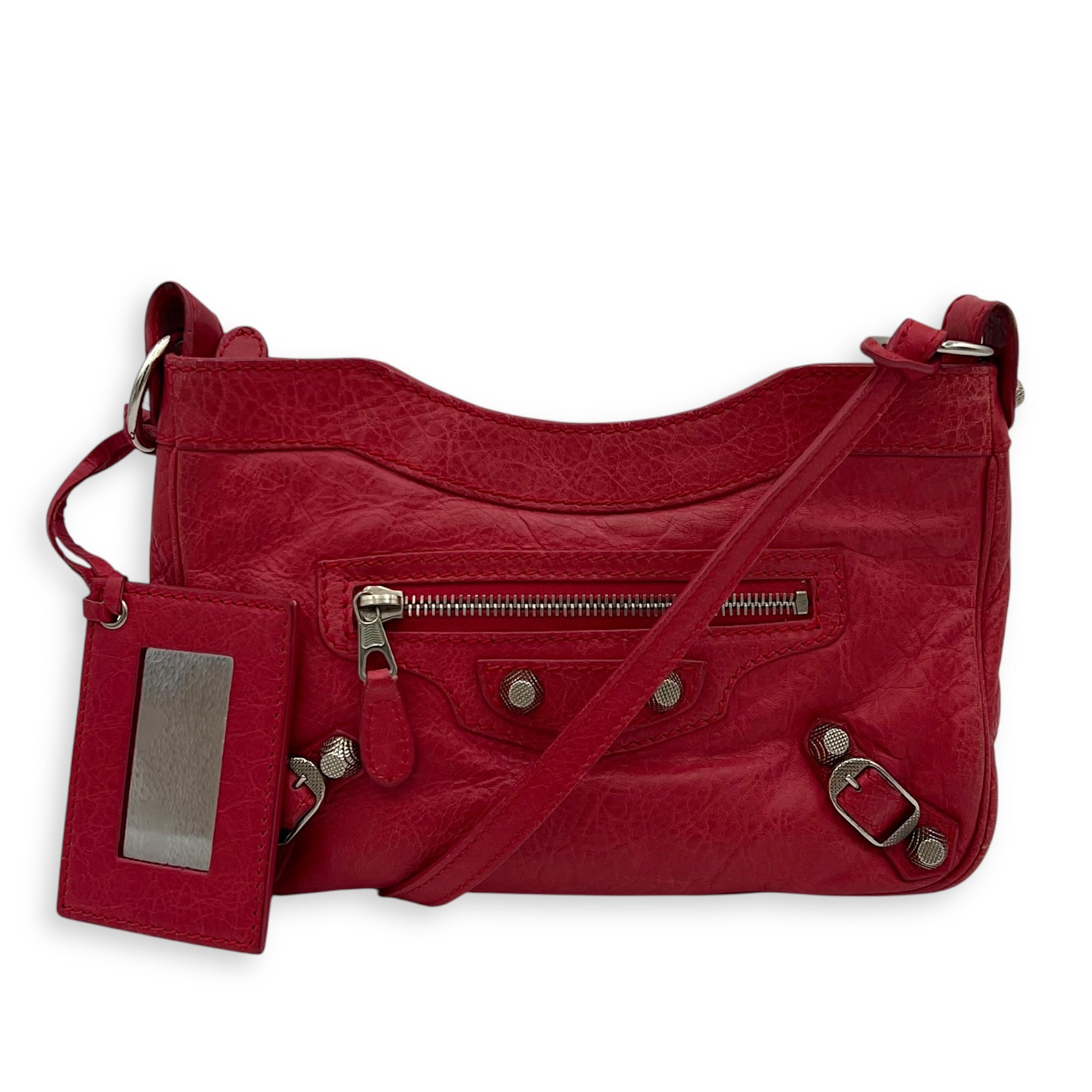 Hip Red Shoulder Bag in Distressed Leather, Silver hardware - Image 14