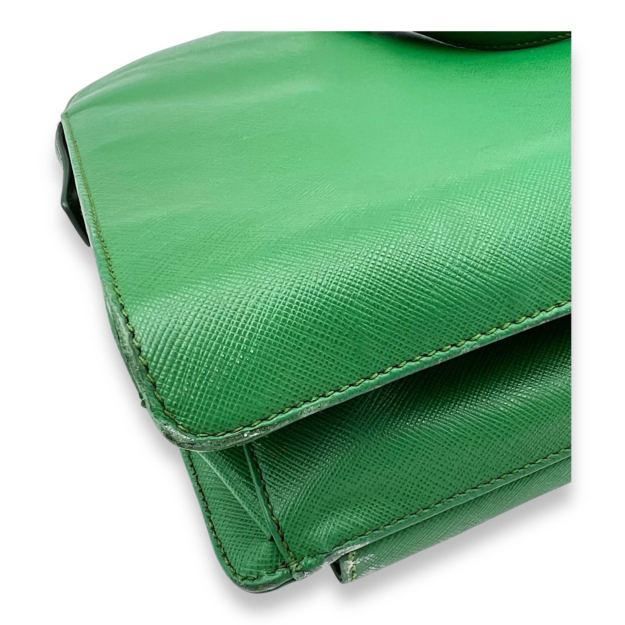 Logo Briefcase Green in Saffiano Leather, Silver hardware - Image 8