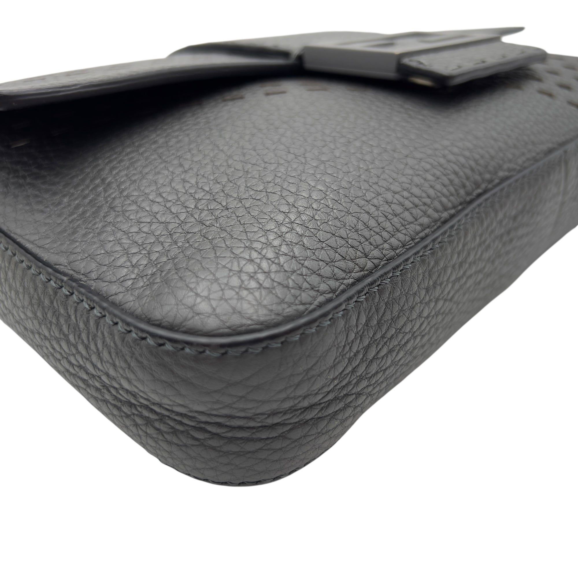 Baguette Crossbody Bag Small Grey in Calfskin, Silver hardware - Image 6