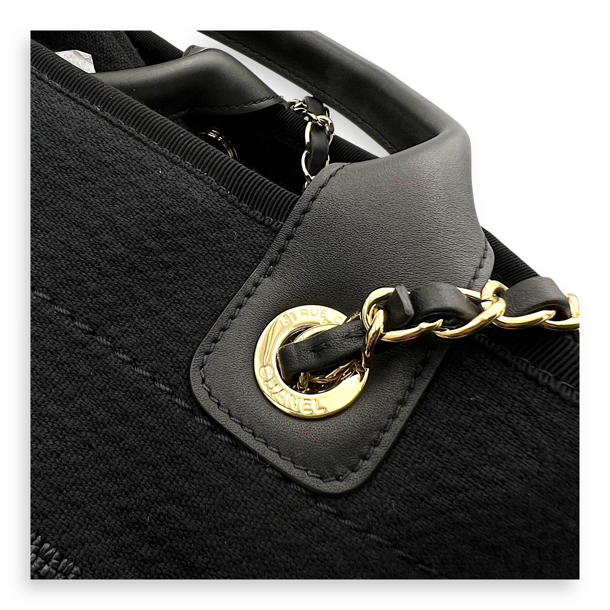 Deauville Tote Bag Black in Canvas, Gold hardware - Image 8