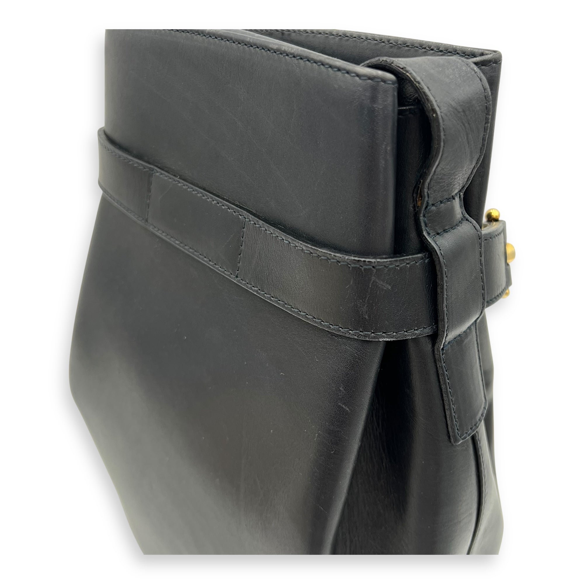 Gancini Black Shoulder Bag in Calfskin, Gold hardware - Image 9